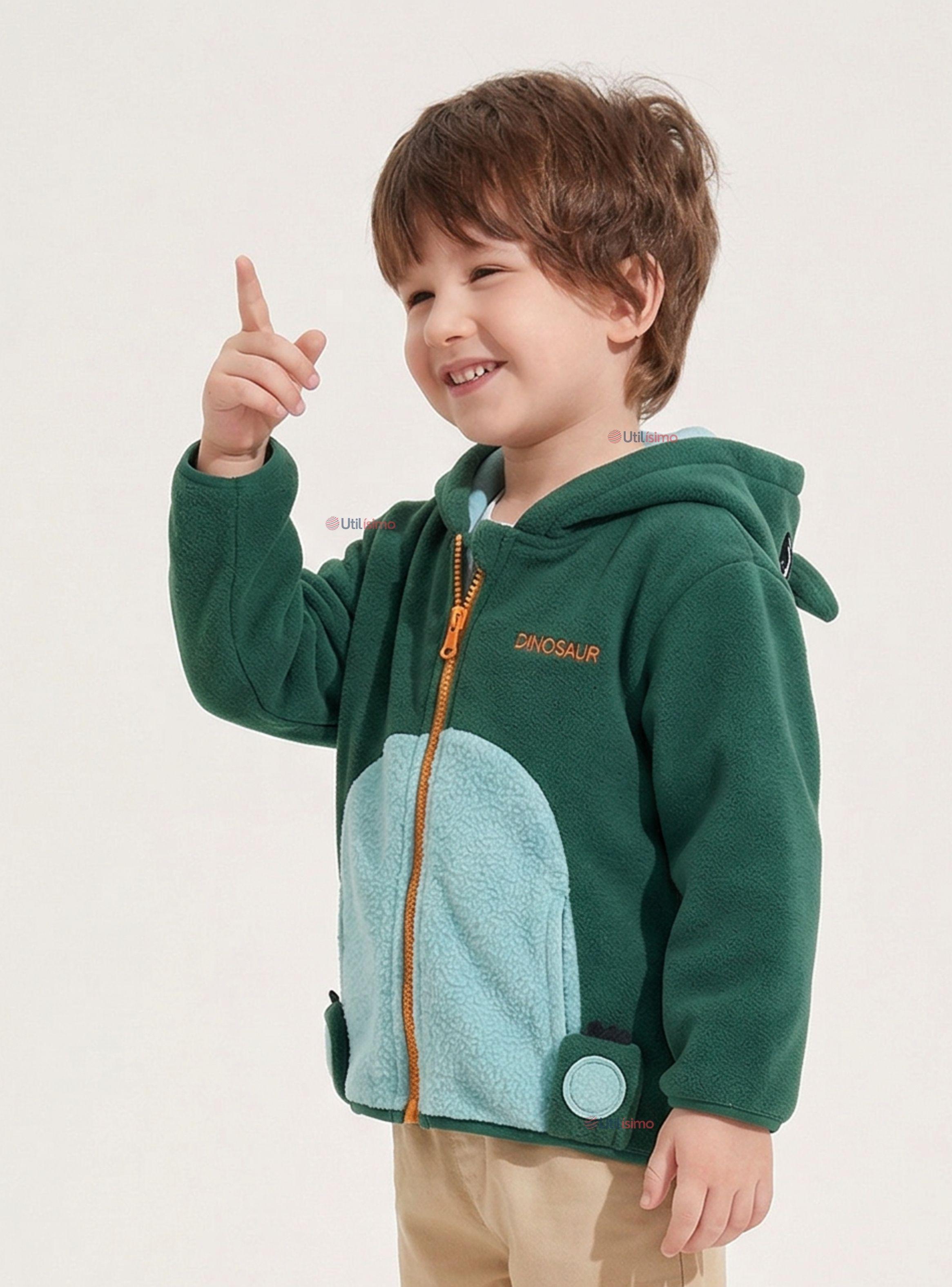 Polerón Polar Con Capucha Invierno Bebé Niño Dinosaur Verde-0