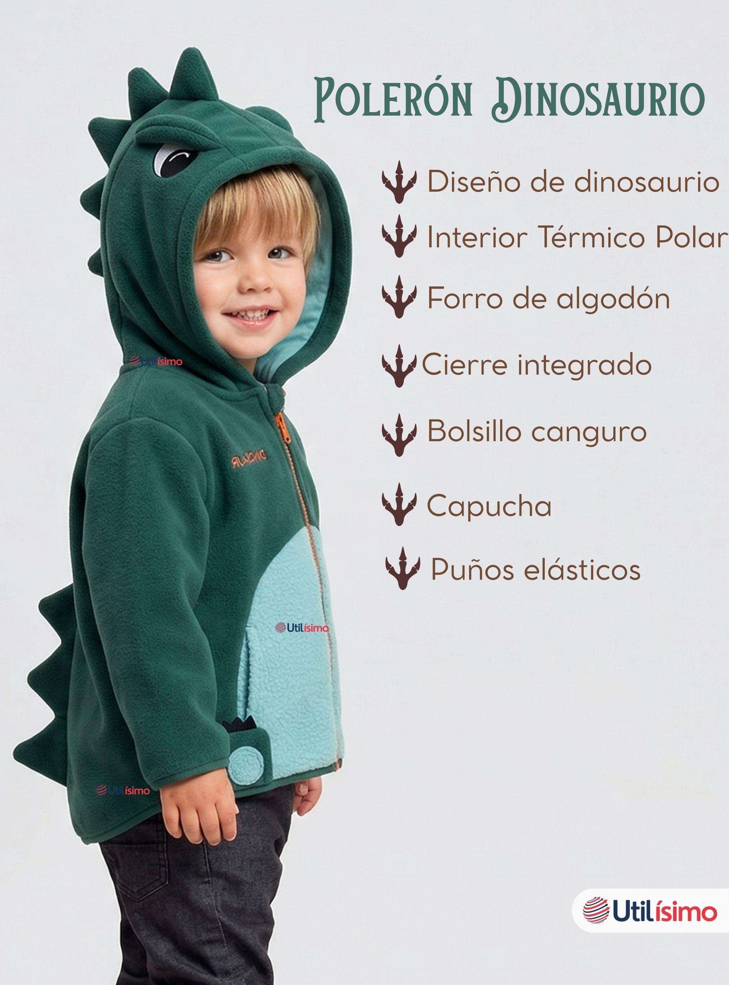 Polerón Polar Con Capucha Invierno Bebé Niño Dinosaur Verde-3