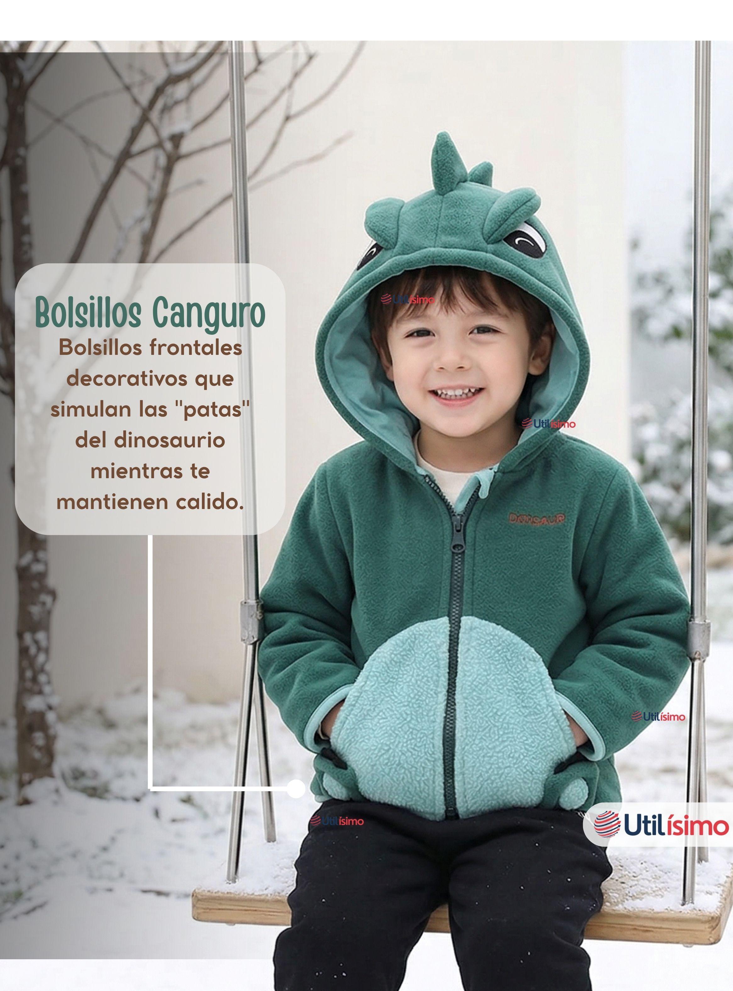 Polerón Polar Con Capucha Invierno Bebé Niño Dinosaur Verde-5