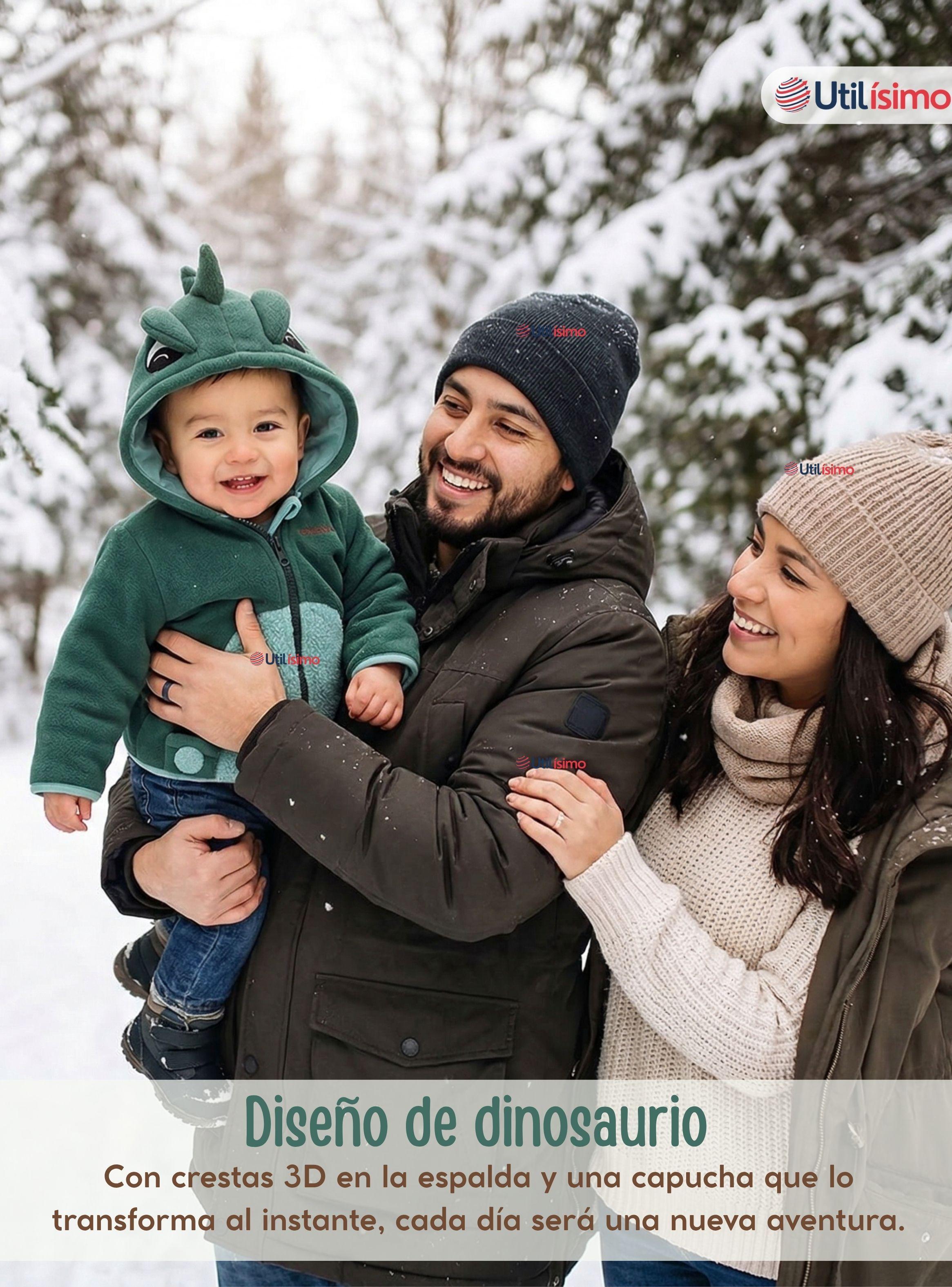 Polerón Polar Con Capucha Invierno Bebé Niño Dinosaur Verde-7