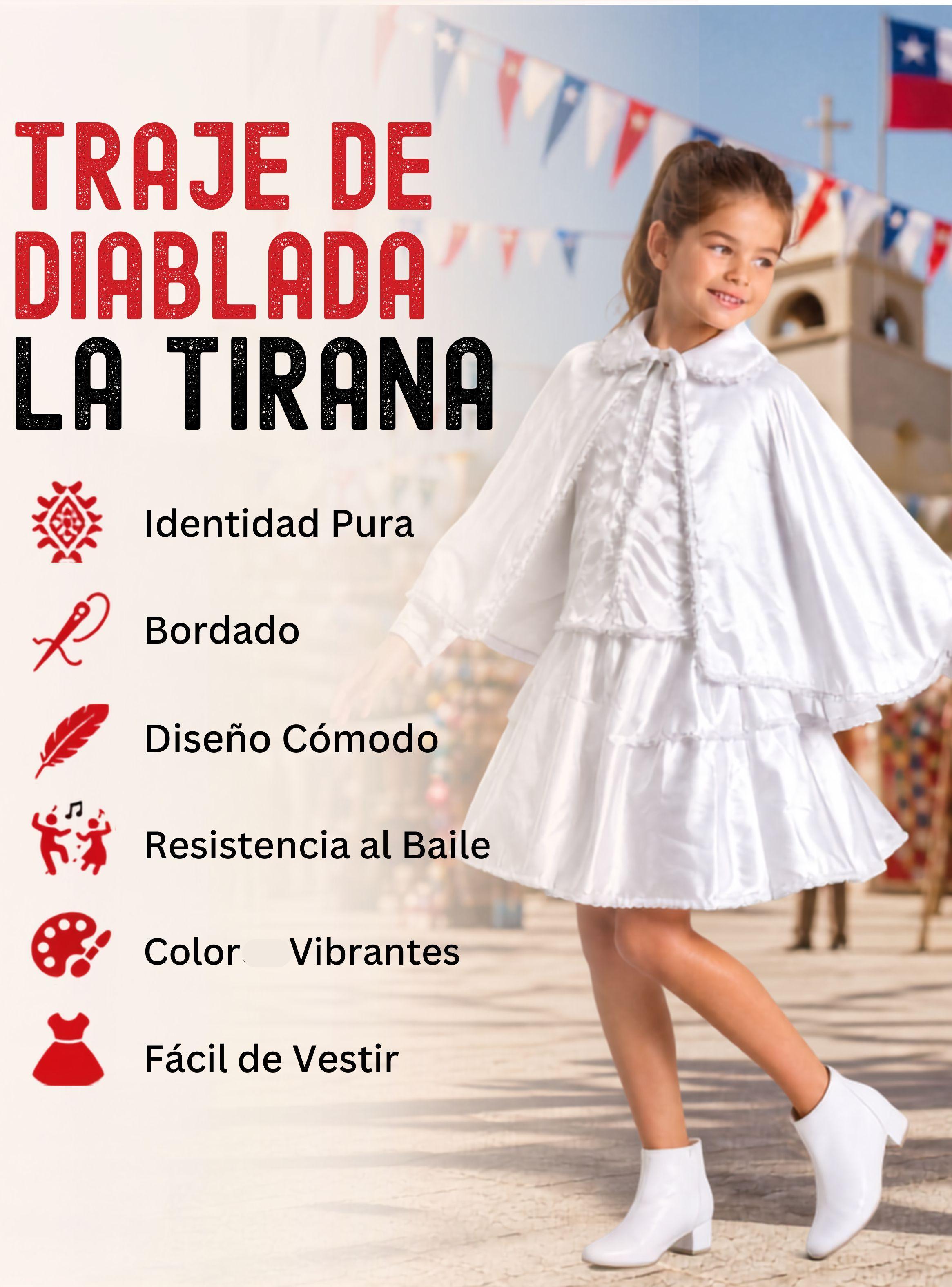 Traje Tirana Diablada Blanco 3 Piezas Niña Baile Típico Fiestas Patrias-5