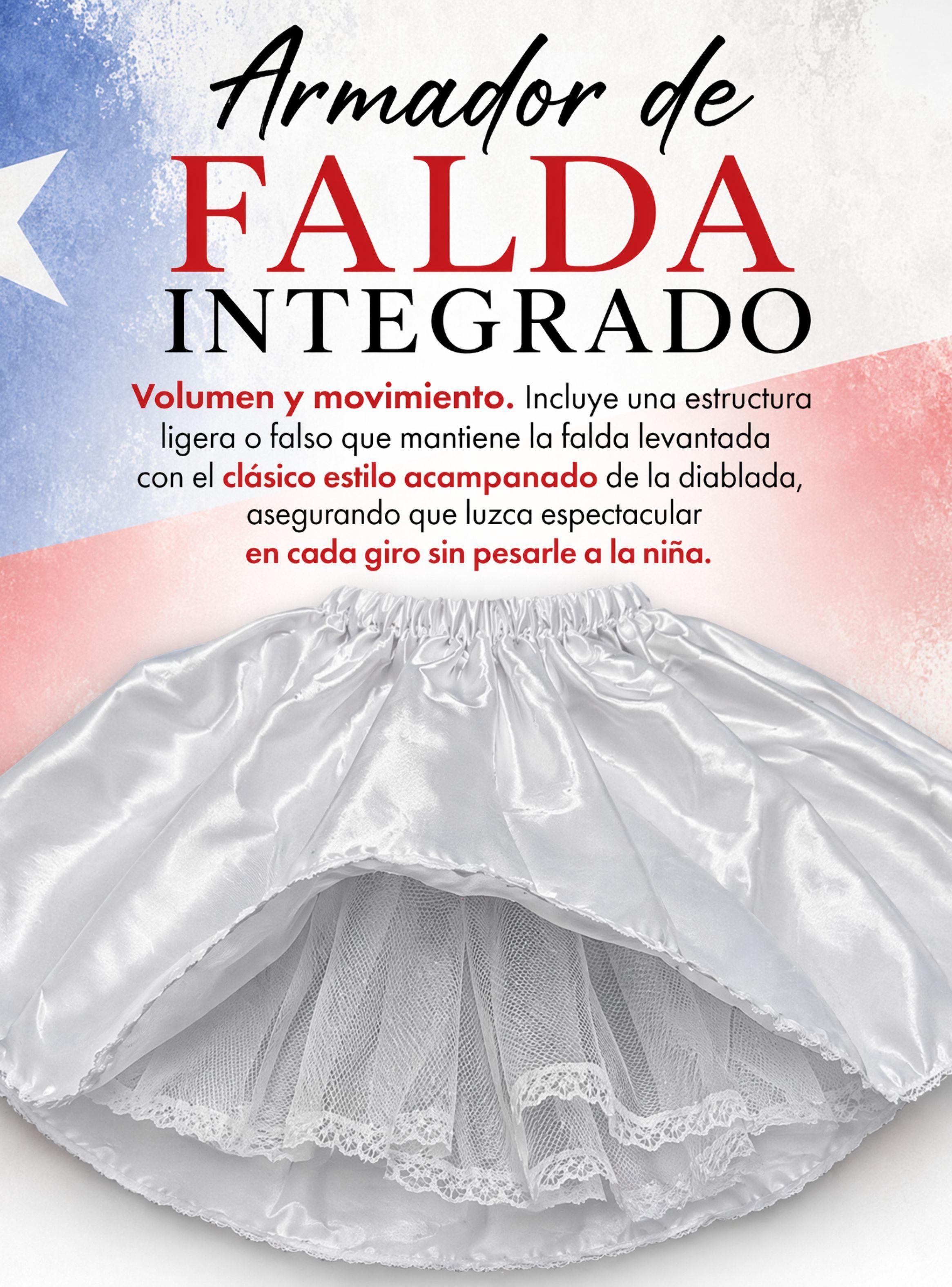 Traje Tirana Diablada Blanco 3 Piezas Niña Baile Típico Fiestas Patrias-7