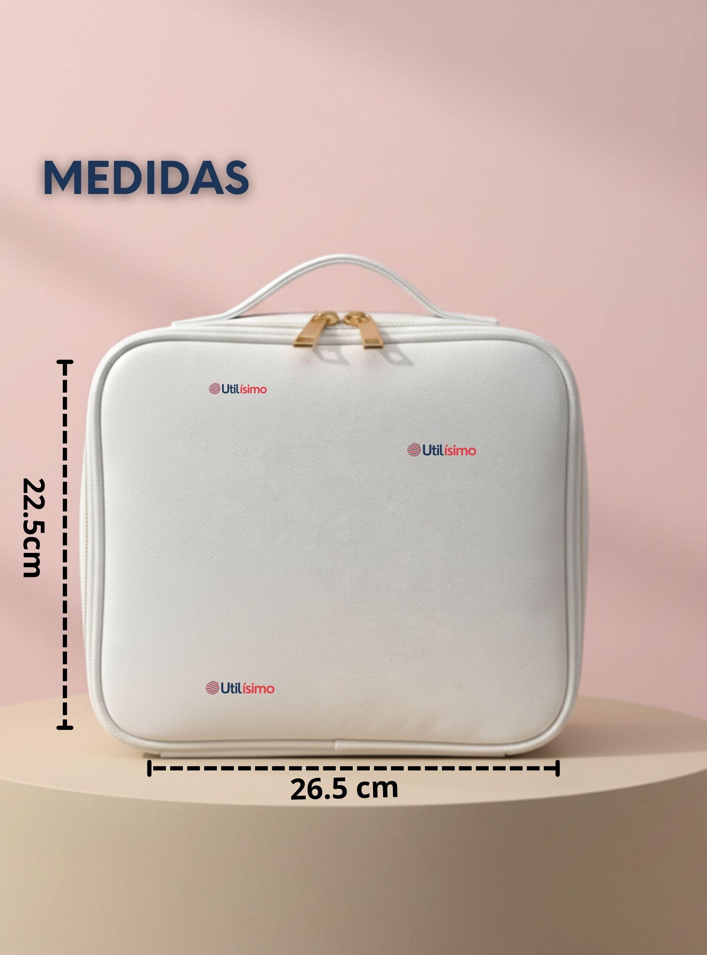 Estuche Maquillaje 2 en 1 Bolso Cosmetiquero Espejo Con Luz Led Organizador Blanco-3