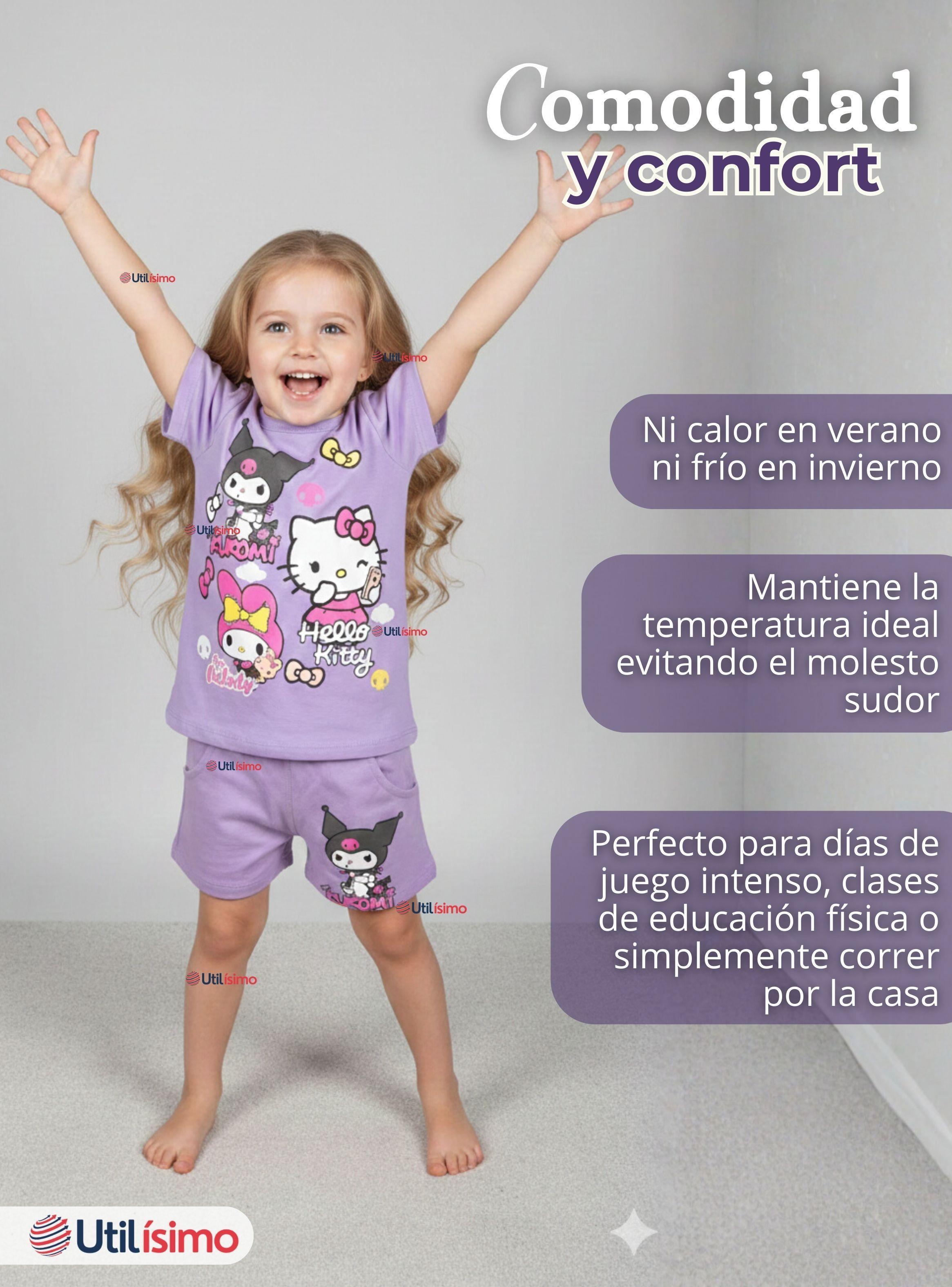 Conjunto Sanrio 100% Algodón Polera y Pantalón Corto Niña Kuromi Hello Kitty My Melody-5