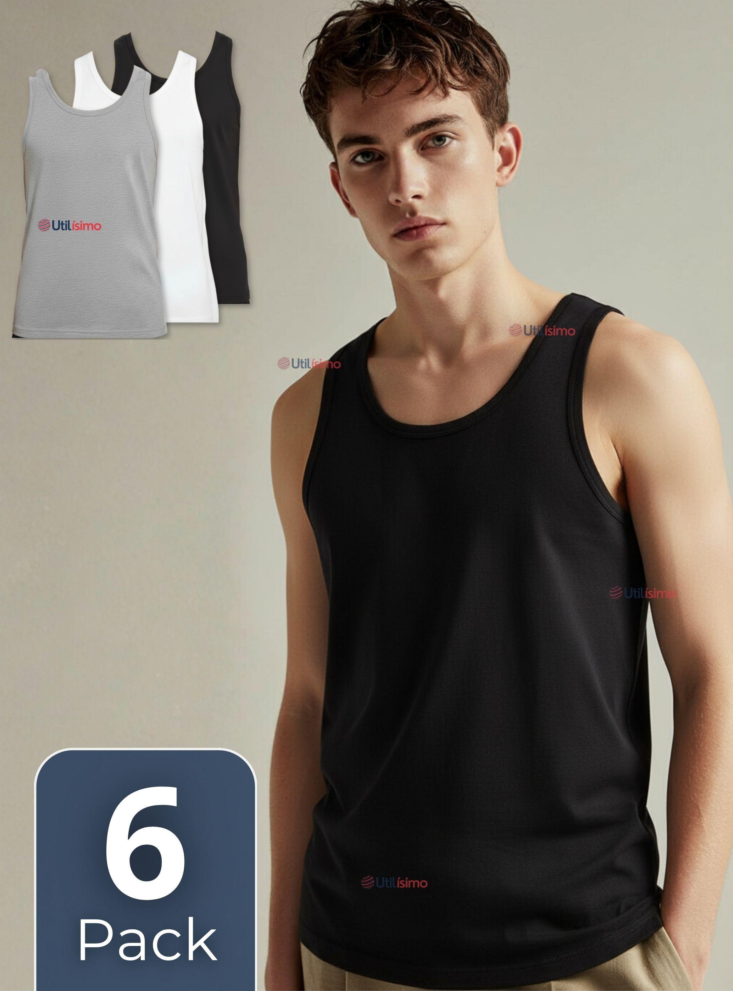 Pack 6 Camisetas Sin Manga Básicas Suaves 100% Algodón de Colores Surtidos Hombre-0