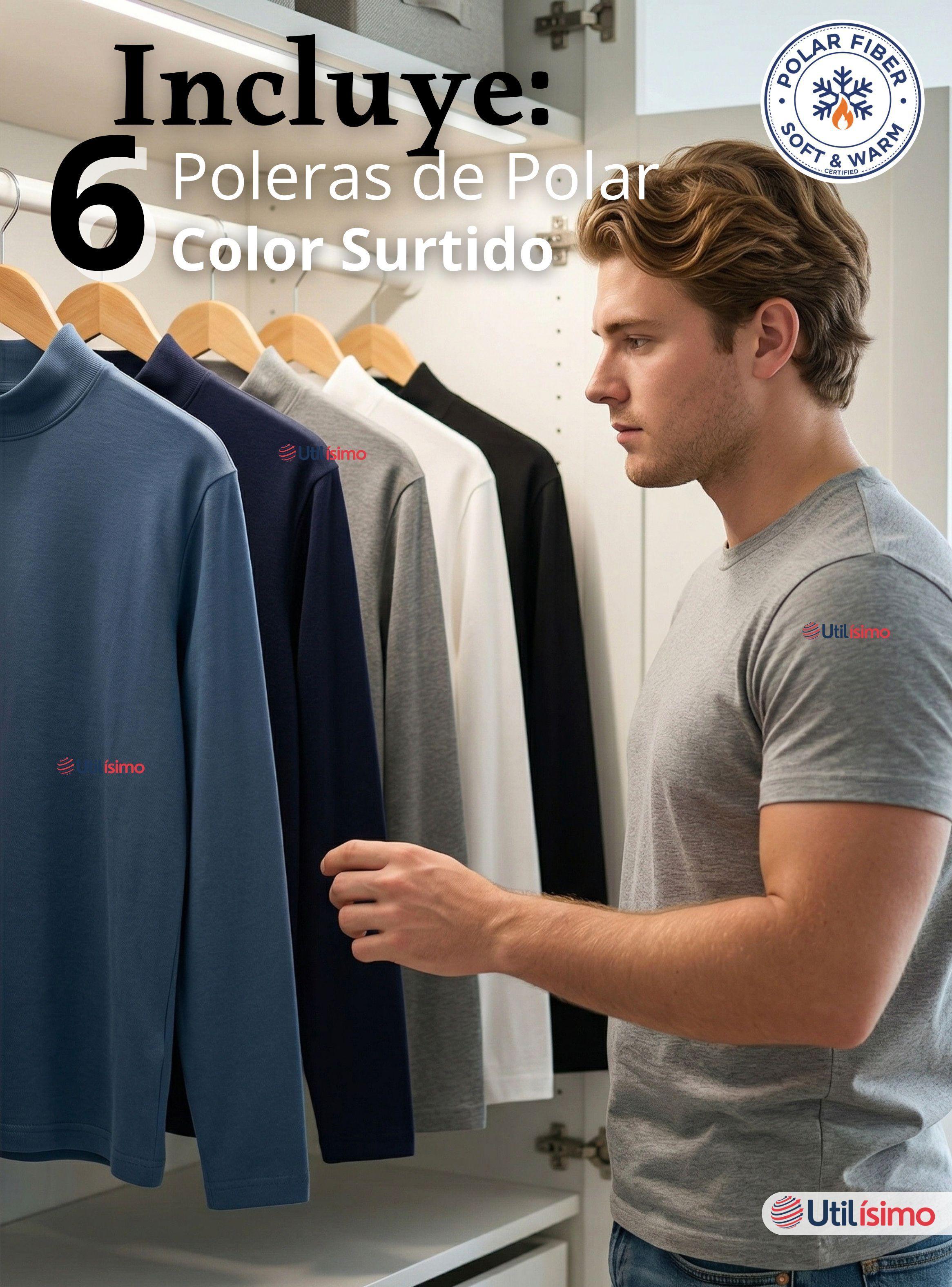 Pack 6 Camisetas Poleras Polar Primera Capa Cuello Beatle Mangas Larga Colores Surtidos de Hombre-2