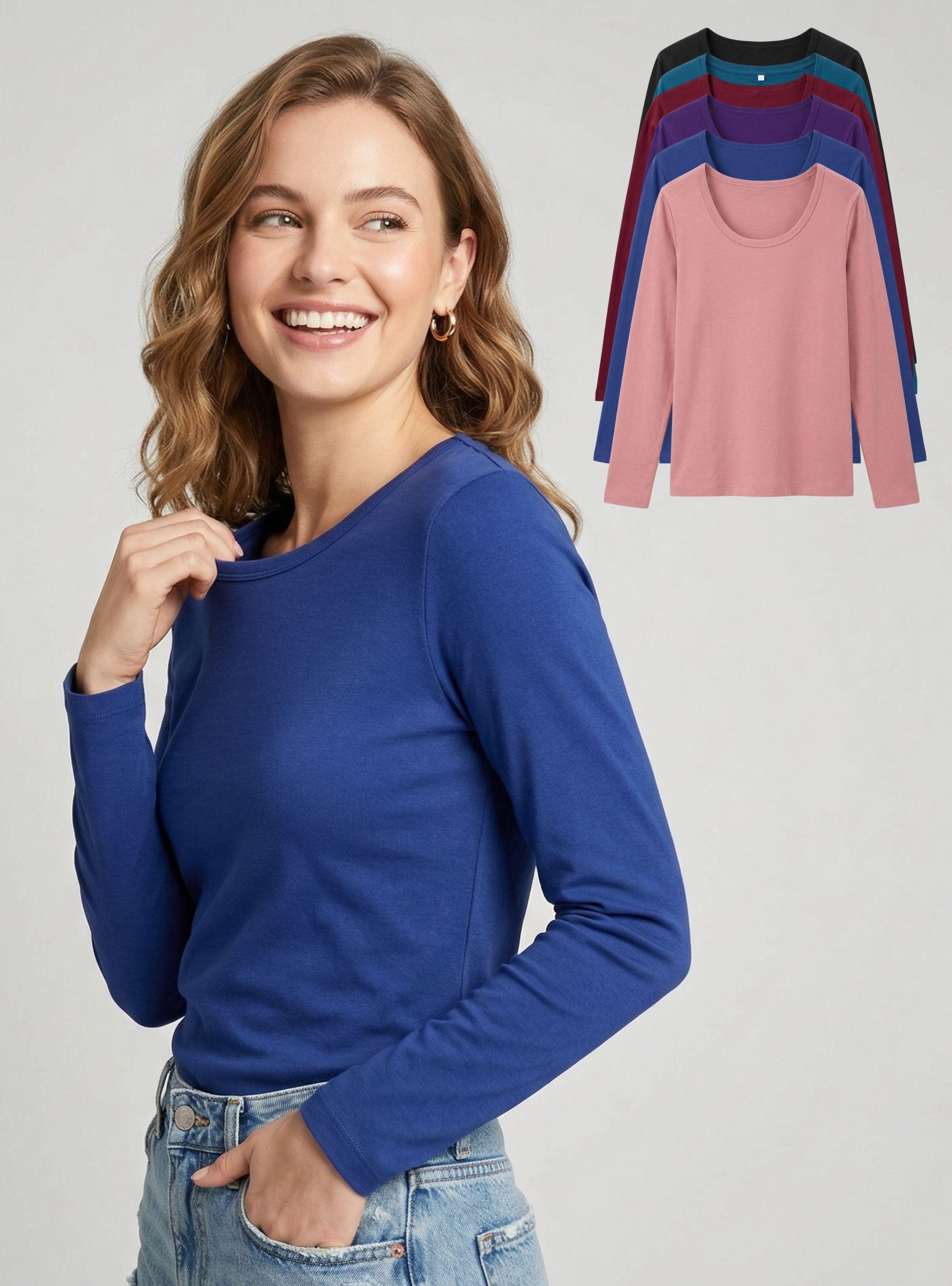 Pack 3 Camisetas Poleras Bambú Primera Capa Manga Larga de Color Surtidos Mujer-1