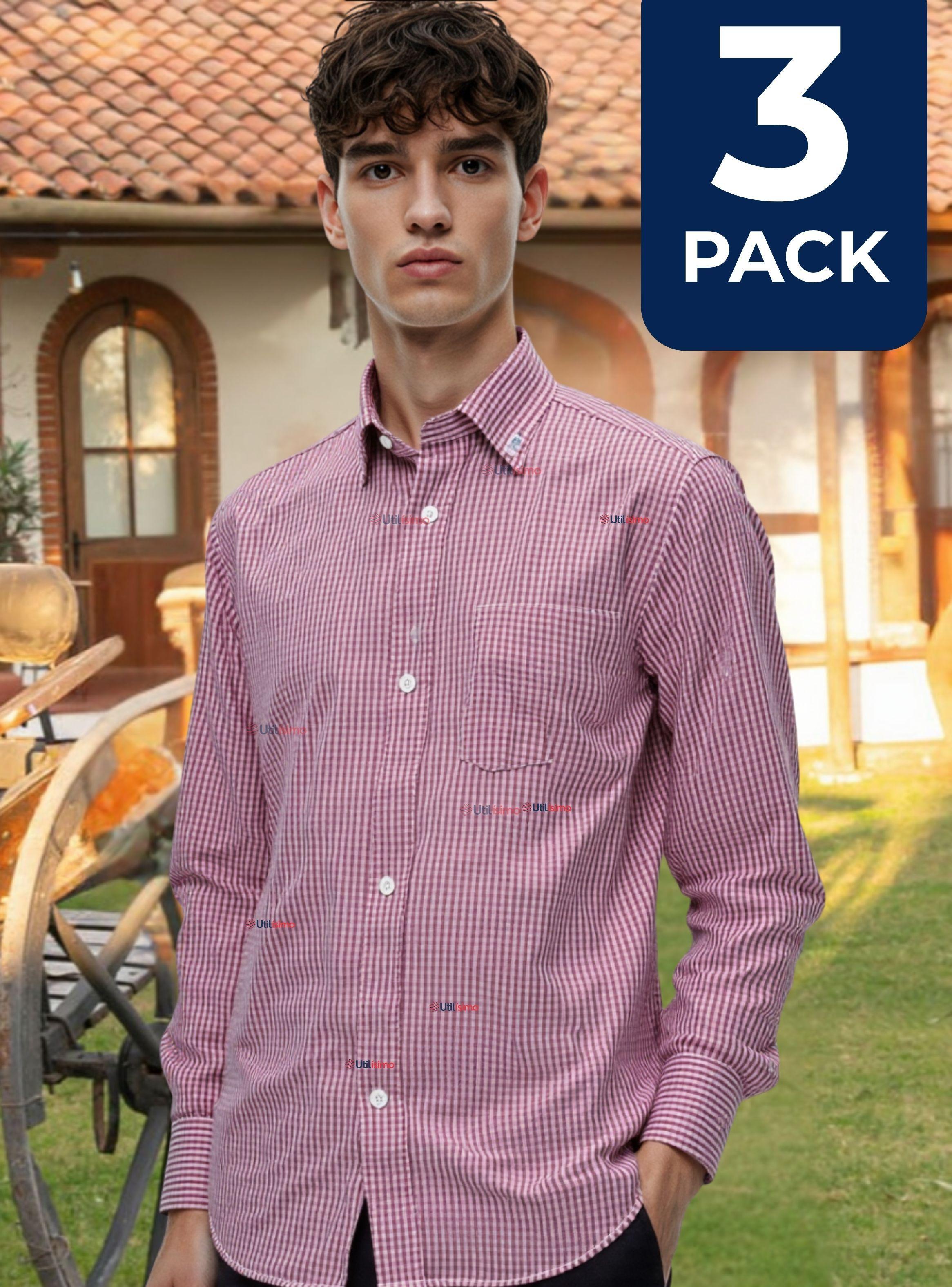 Pack 3 Camisa Huaso Cuadrillé Algodón Juvenil Color Rojo-0