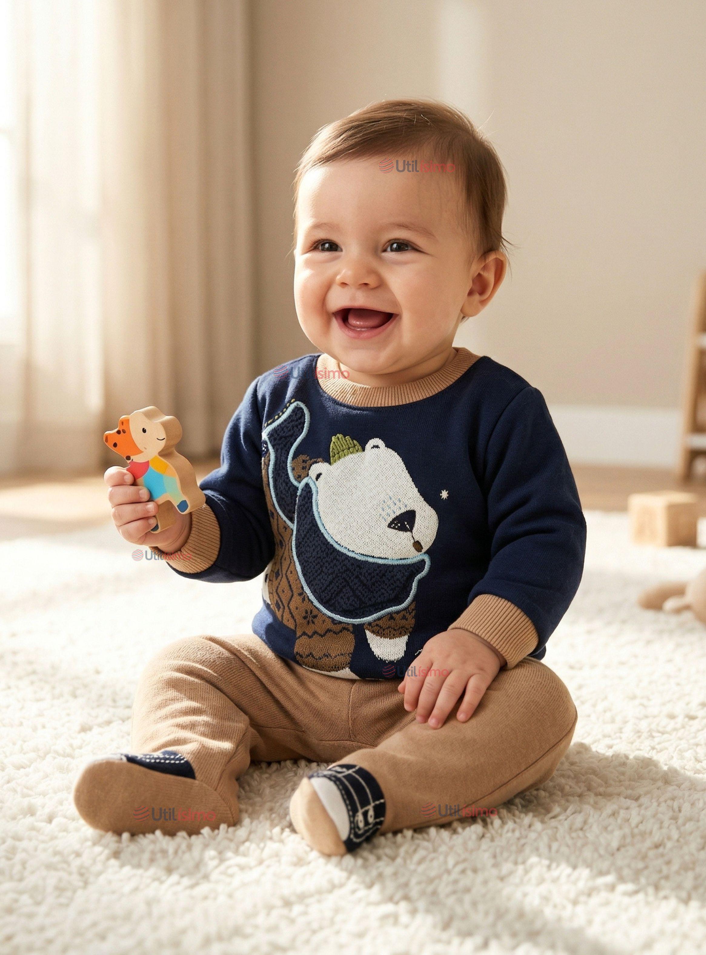 Conjunto 2 Piezas Buzo Pantalón Y Polerón Algodón Azul Oso Polar Bebé Niño-0
