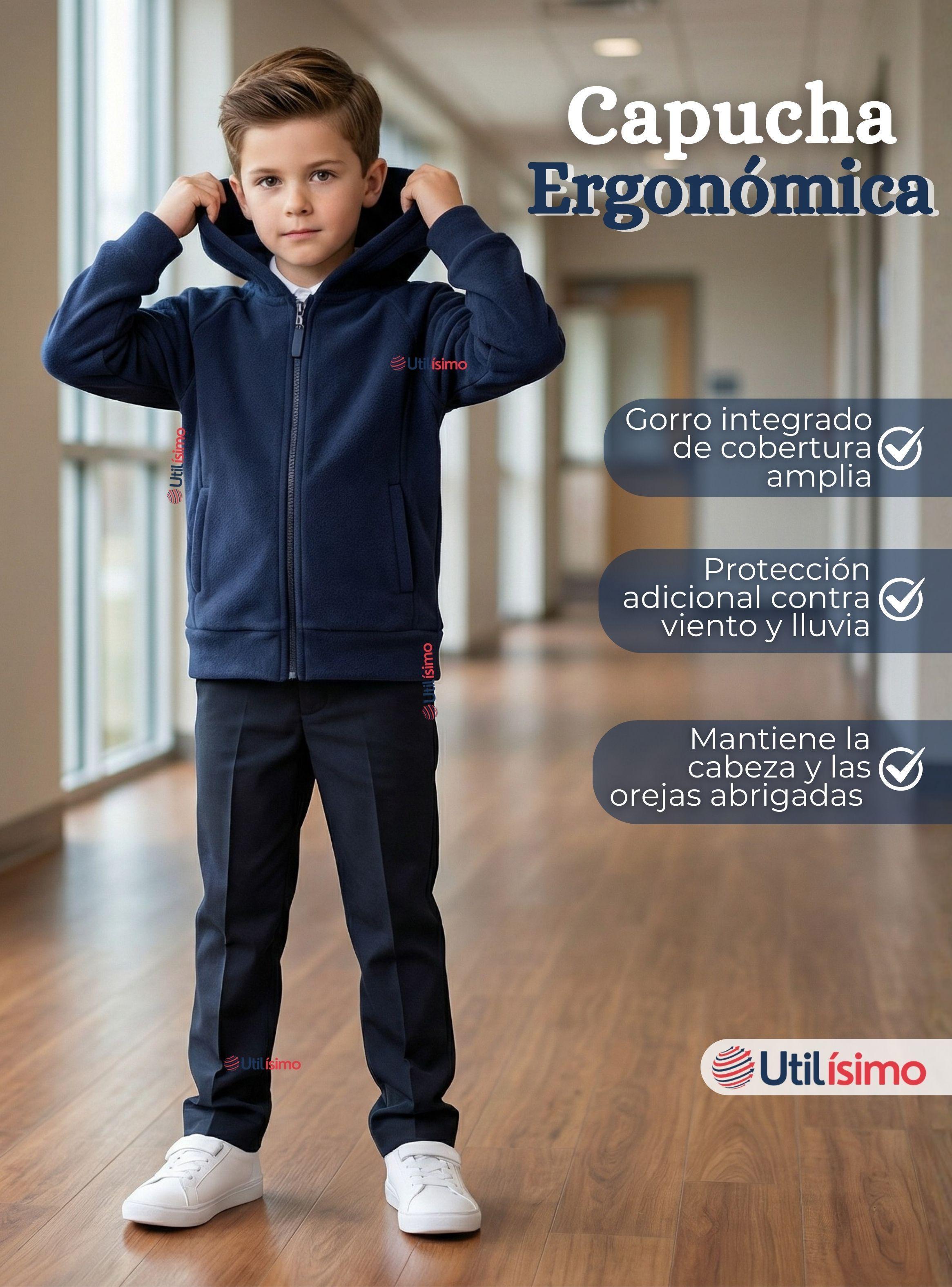 Polerón Escolar Polar Con Capucha Niño Unisex Color Azul 5 a 12 años-7