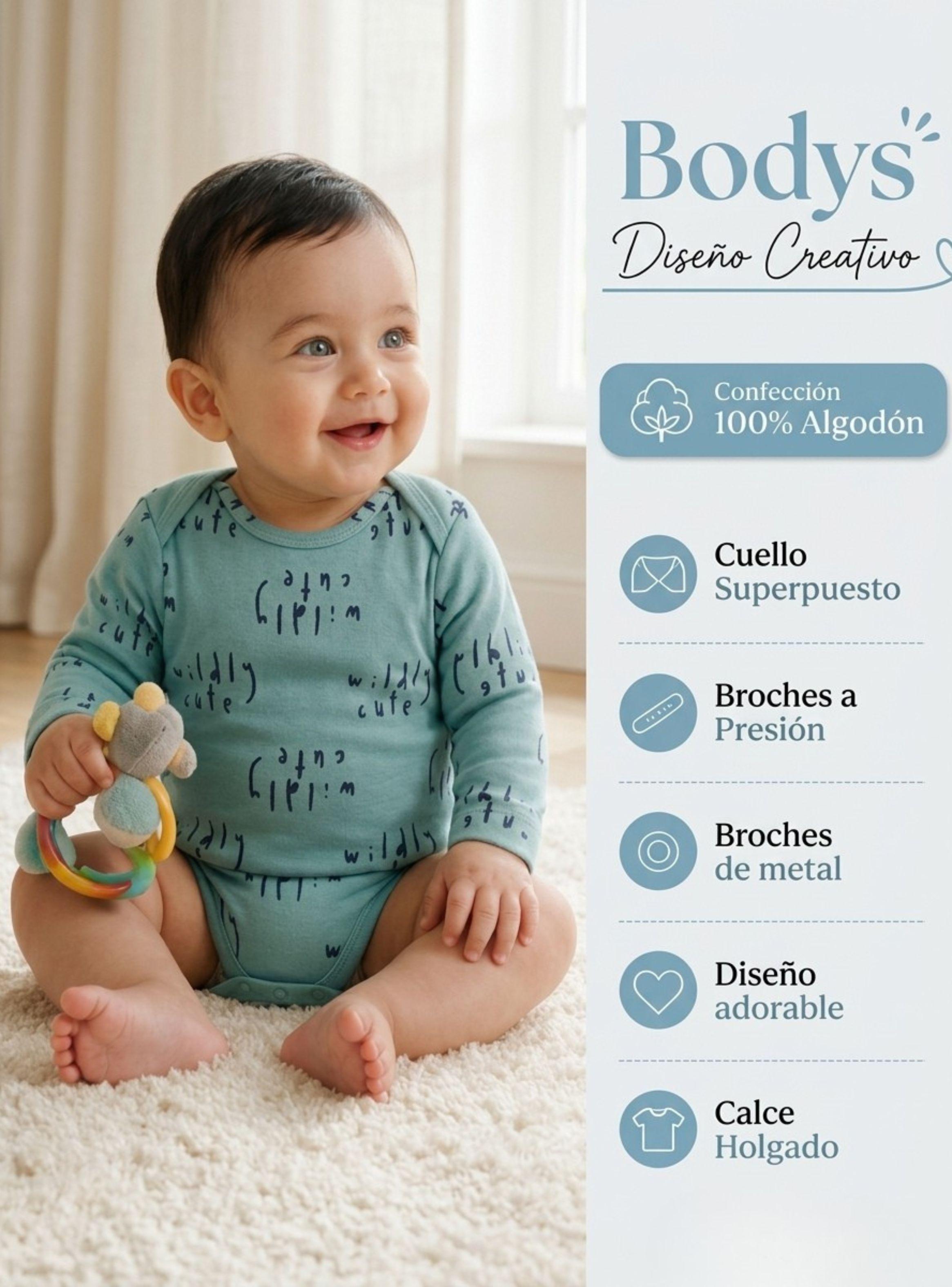 Pack 4 Bodys Manga Larga %100 Algodón Tedmimak Niño Baby Dino-4