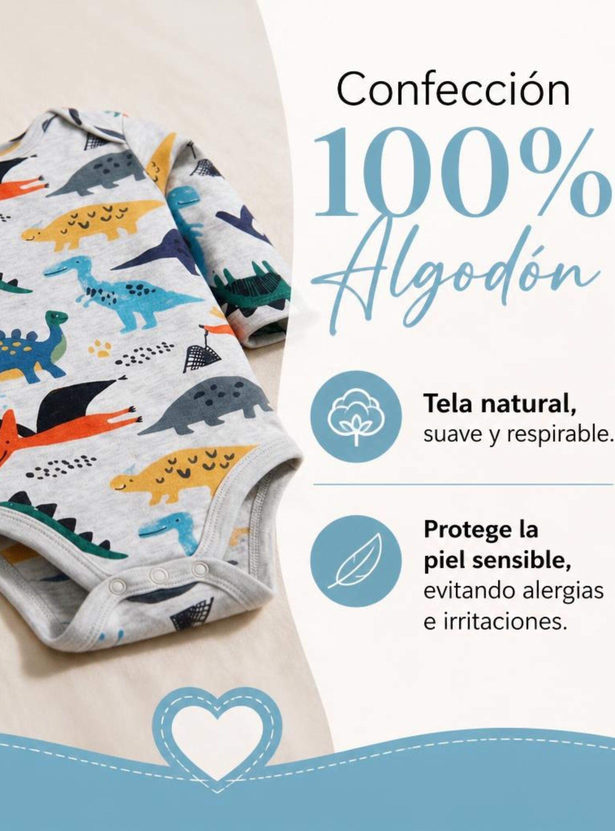 Pack 4 Bodys Manga Larga %100 Algodón Tedmimak Niño Baby Dino-5