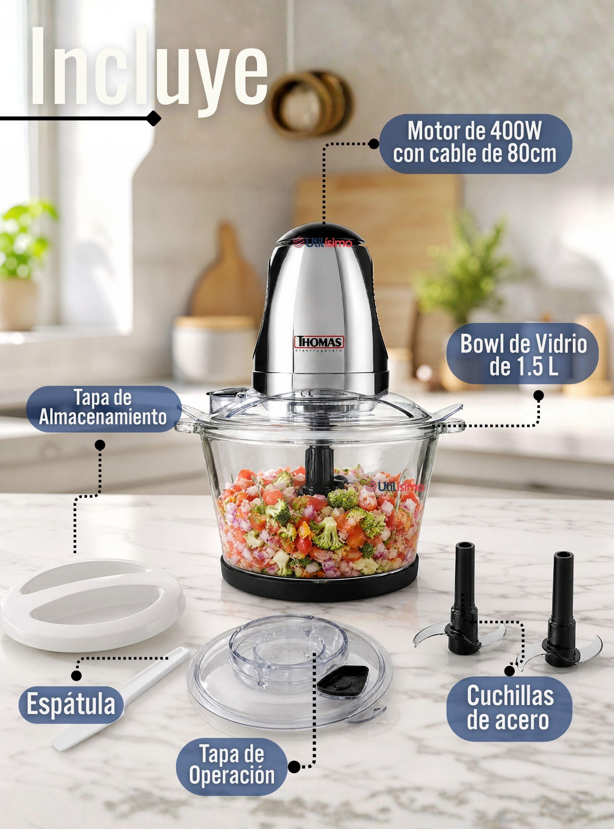 Picadora Eléctrico Thomas 1.5 Litros Alta Potencia Tecnologia Alemana Plateado-2