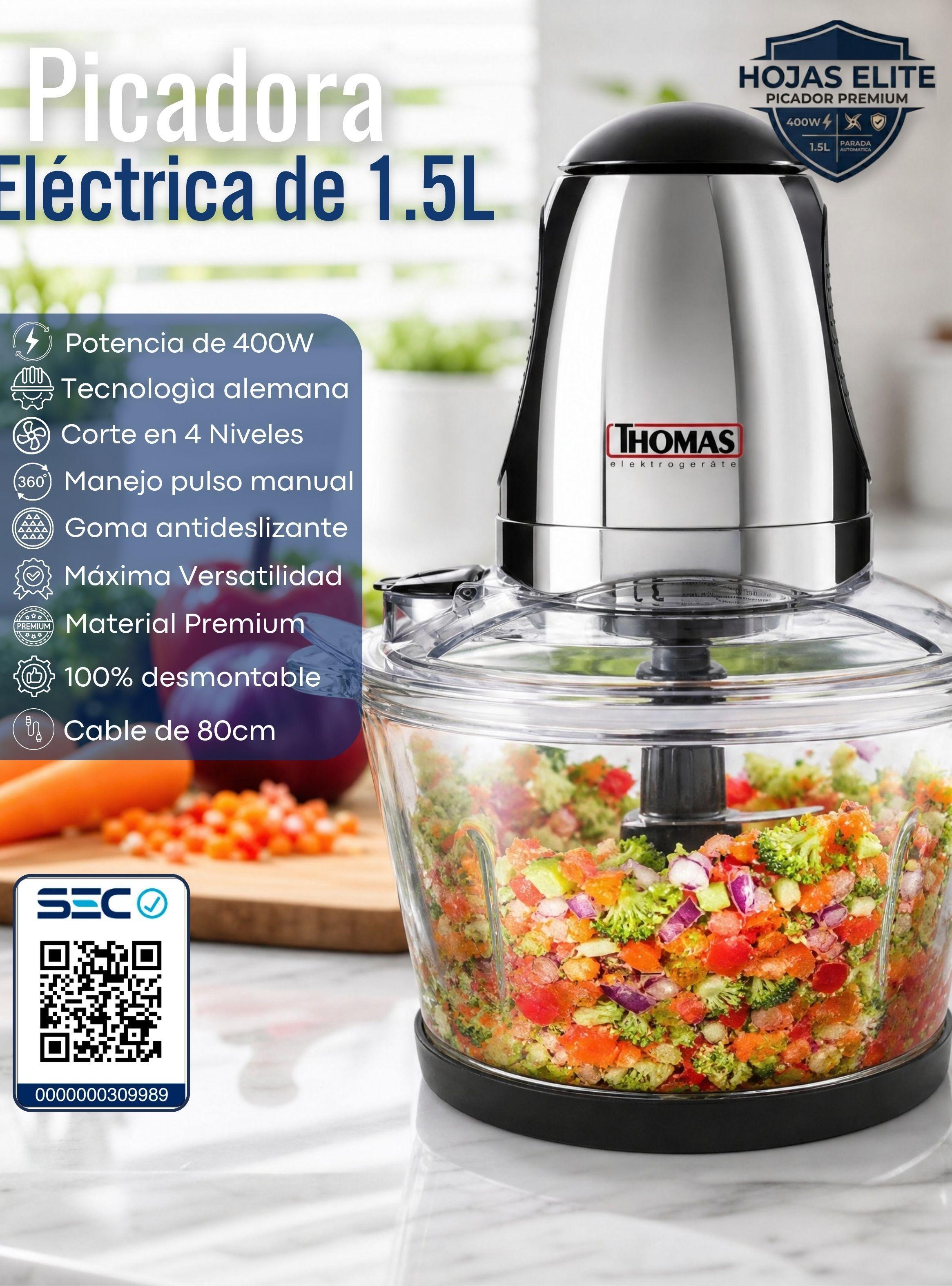 Picadora Eléctrico Thomas 1.5 Litros Alta Potencia Tecnologia Alemana Plateado-3