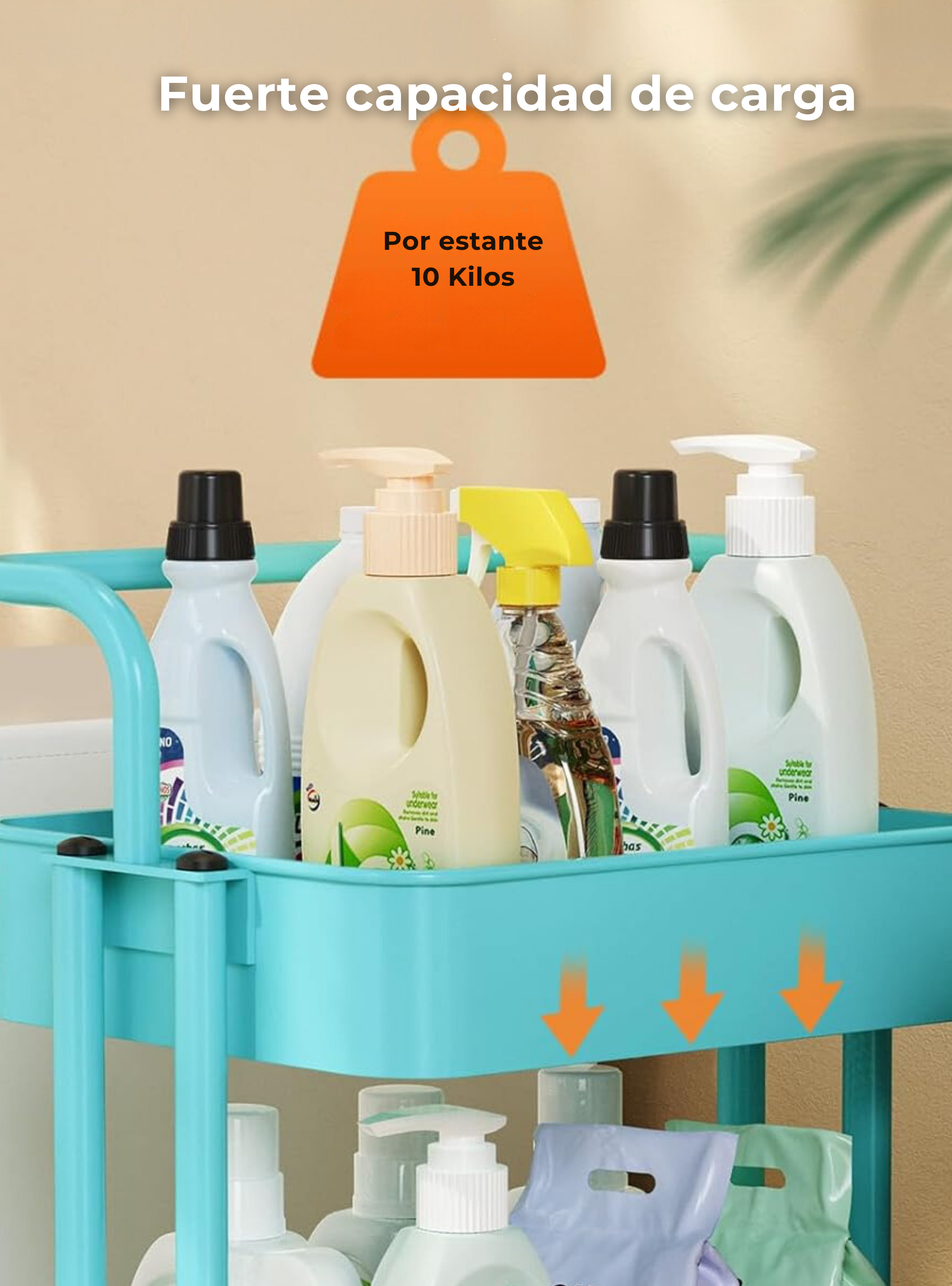 Carrito De Almacenamiento Organizador 3 Niveles Con Ruedas Color Turquesa-5