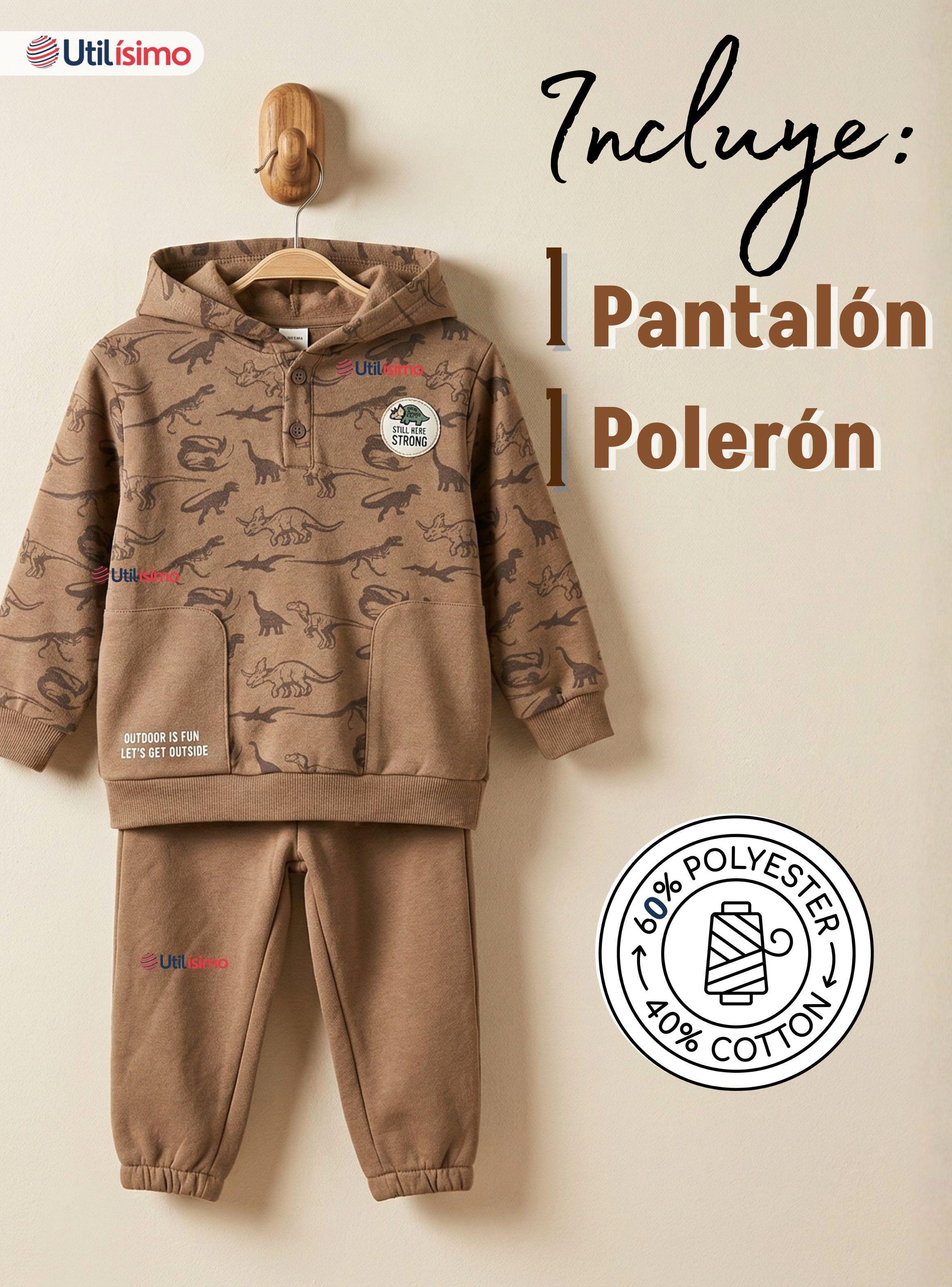 Conjunto 2 Piezas Buzo Pantalón Y Polerón Con Capucha Dinosaurios de Niños-2