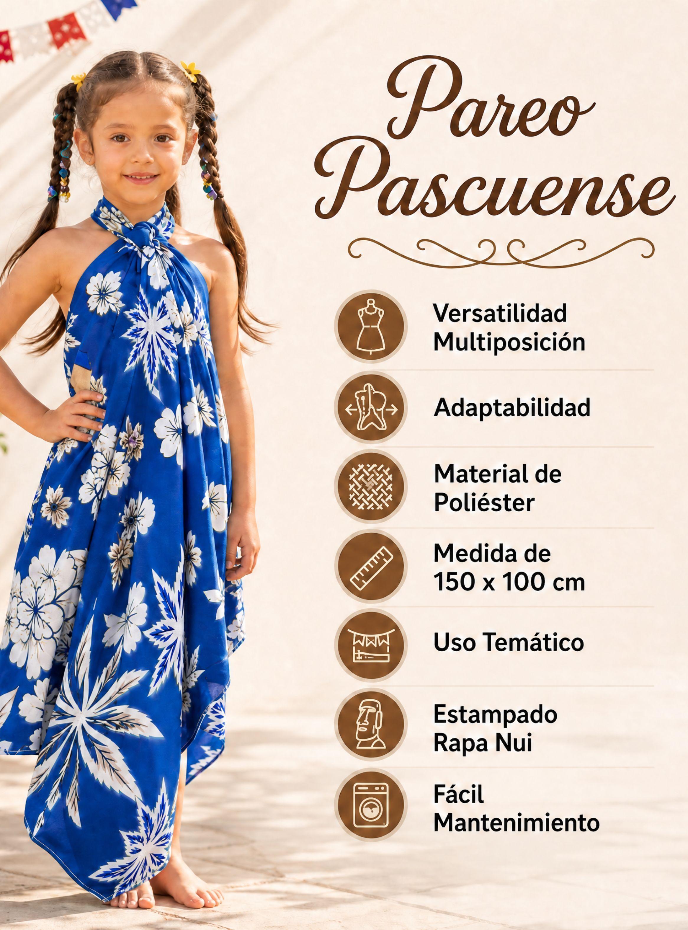 Pack 3 Pareos Pascuense Niña Hawaiano Azul Danza Fiestas Patrias-2