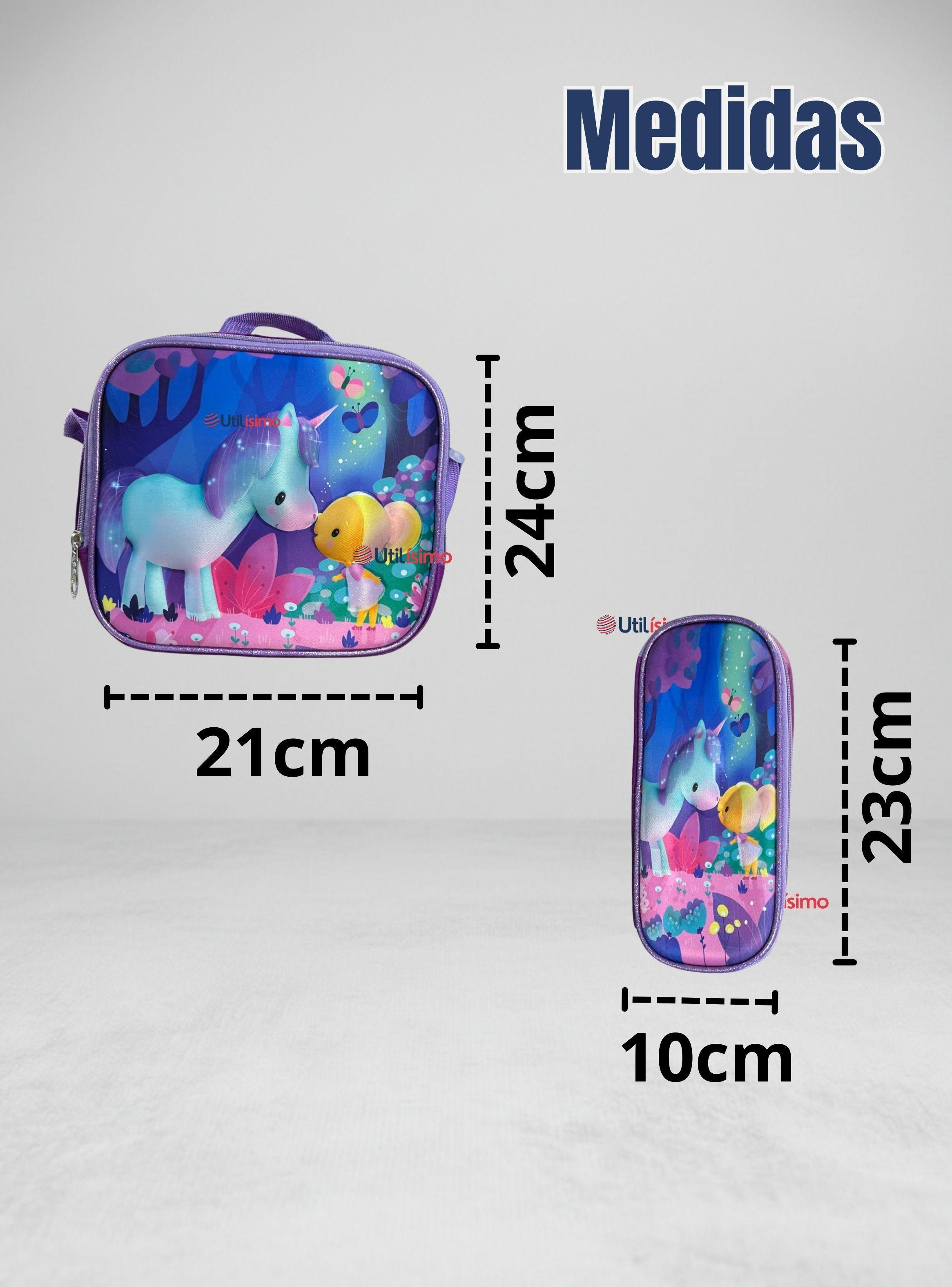 Mochila Escolar Con Ruedas + Estuche + Lonchera Desmontable Poliéster Morado Diseño Unicornio Niña-4