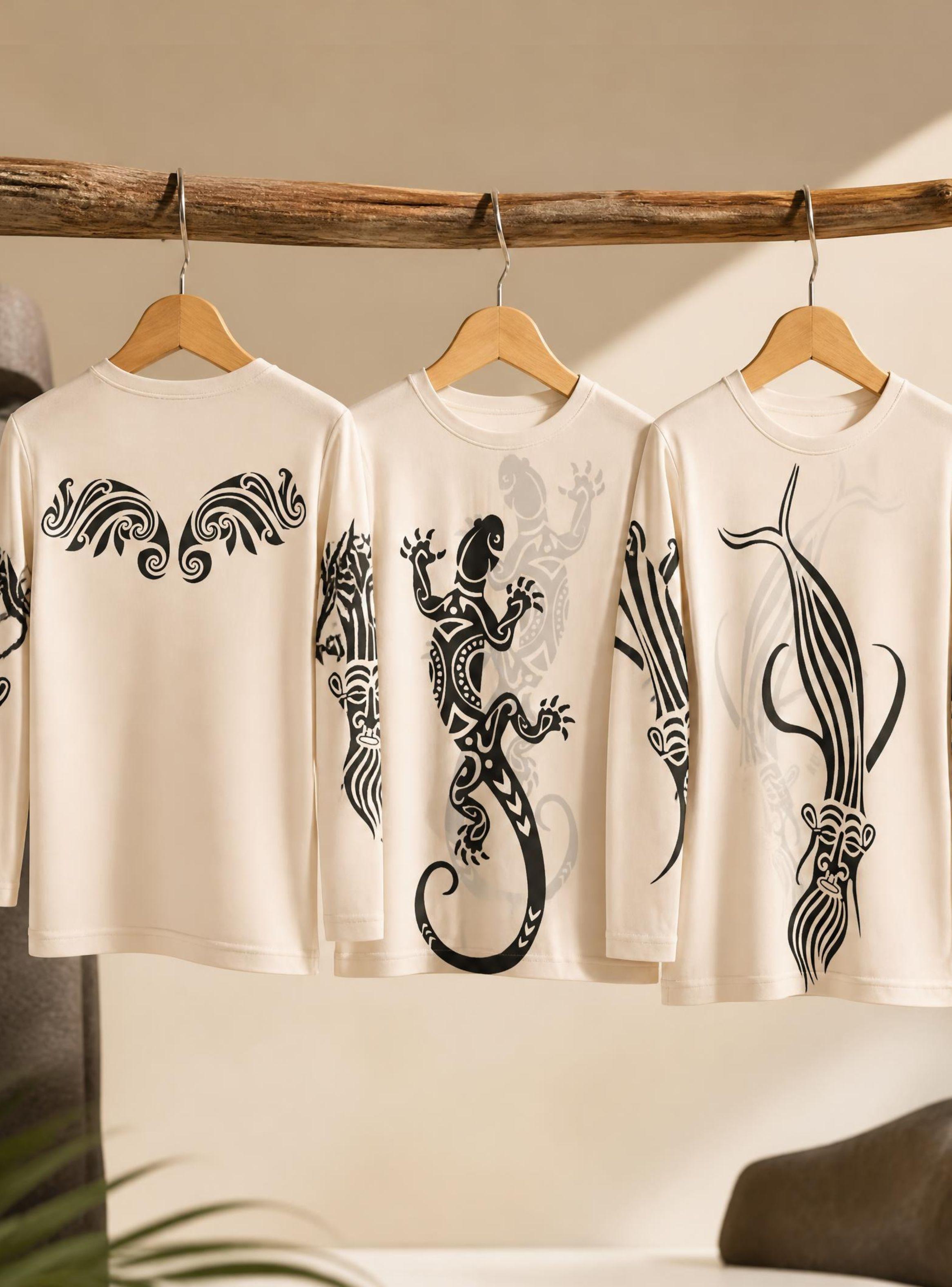 Pack 3 Poleras Tatuaje Falso Efecto Piel Juvenil  Rapa Nui Fiestas Patrias-0