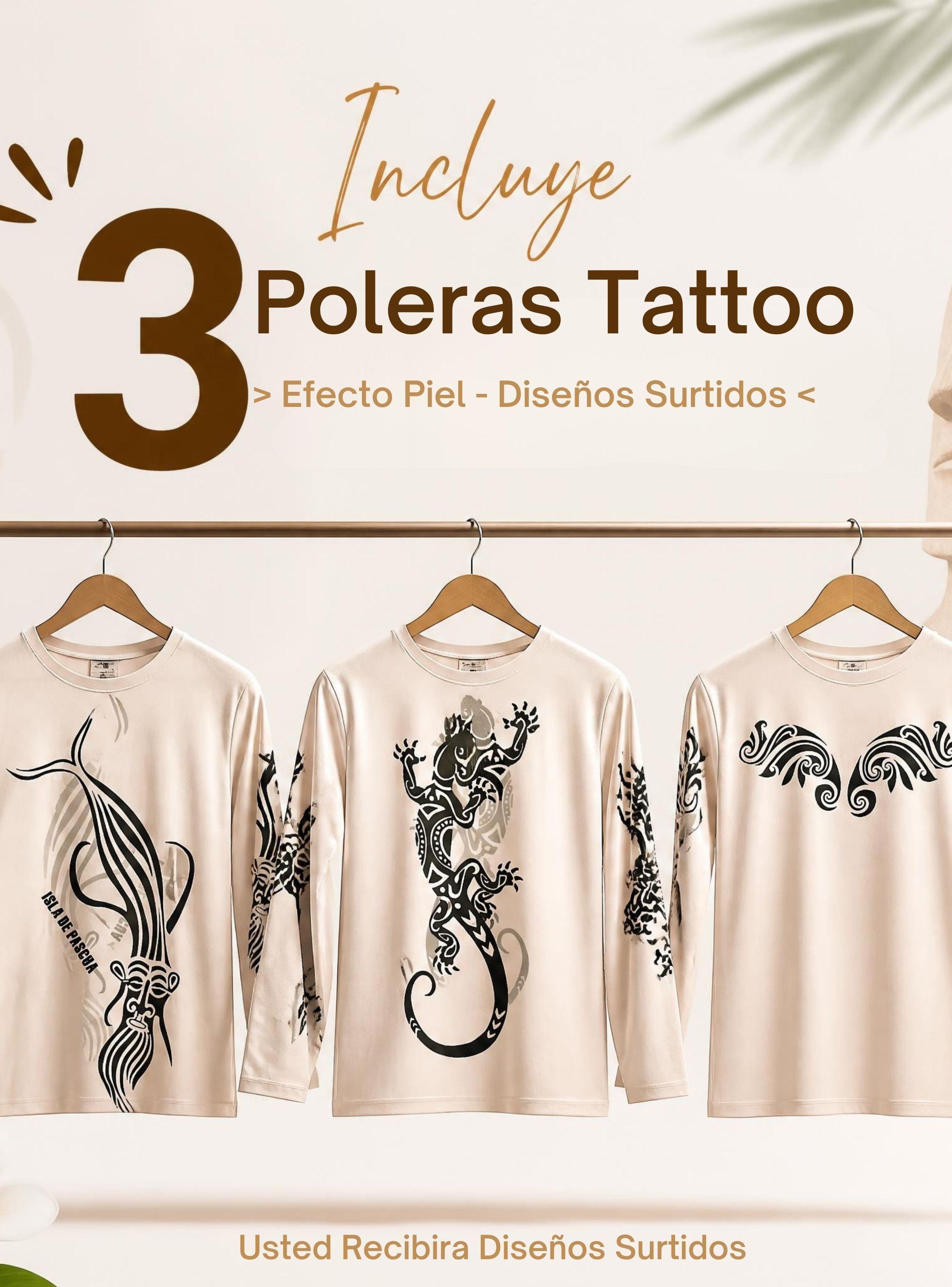 Pack 3 Poleras Tatuaje Falso Efecto Piel Juvenil  Rapa Nui Fiestas Patrias-2