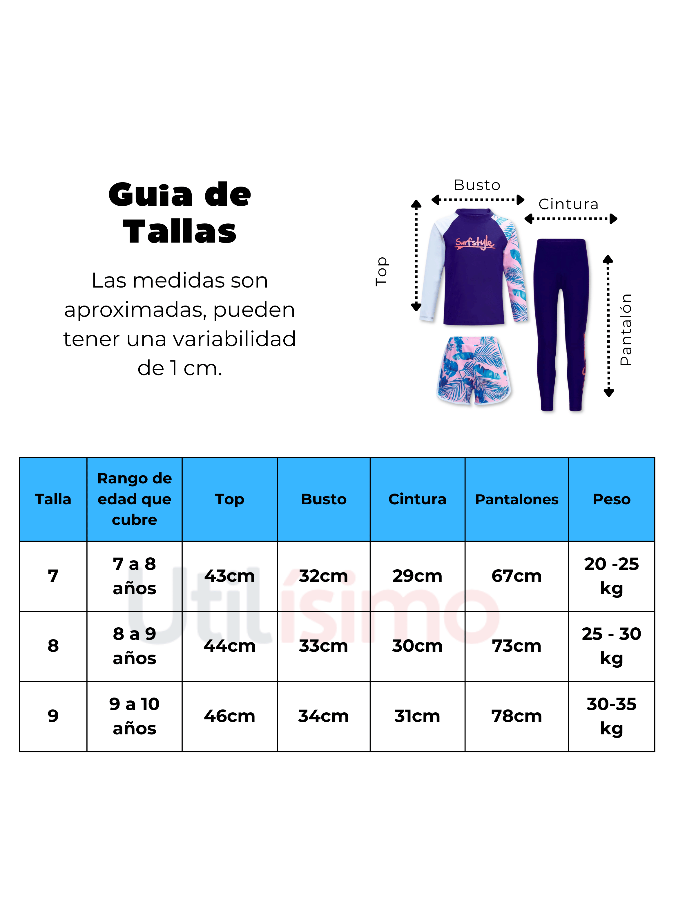 Traje de Baño de Tres piezas Manga Larga Niña 7 a 10 años-2