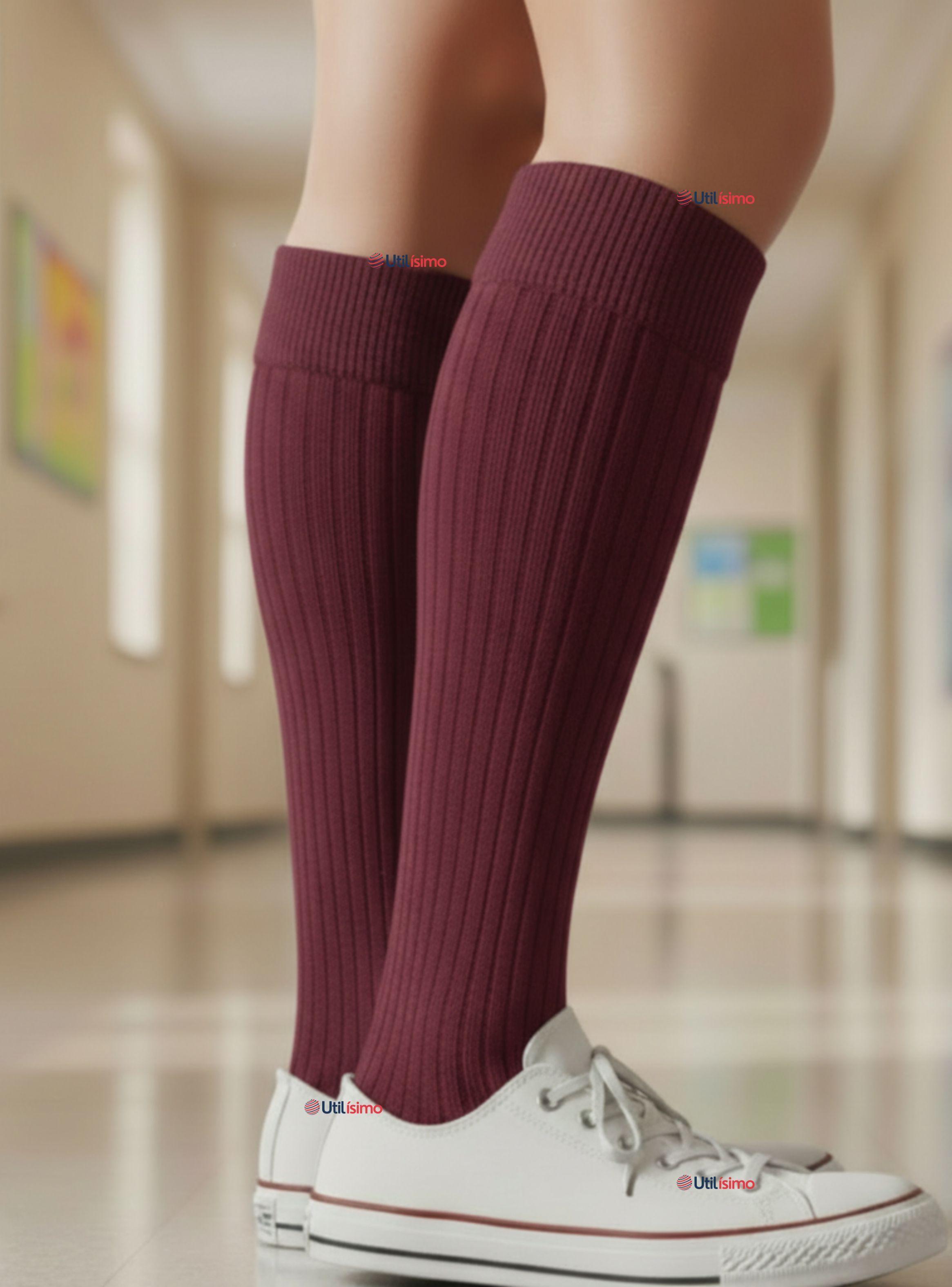 Pack 3 Calcetínes Escolares Largo Acrílico Burdeo Niñas Juvenil Color Vino-0