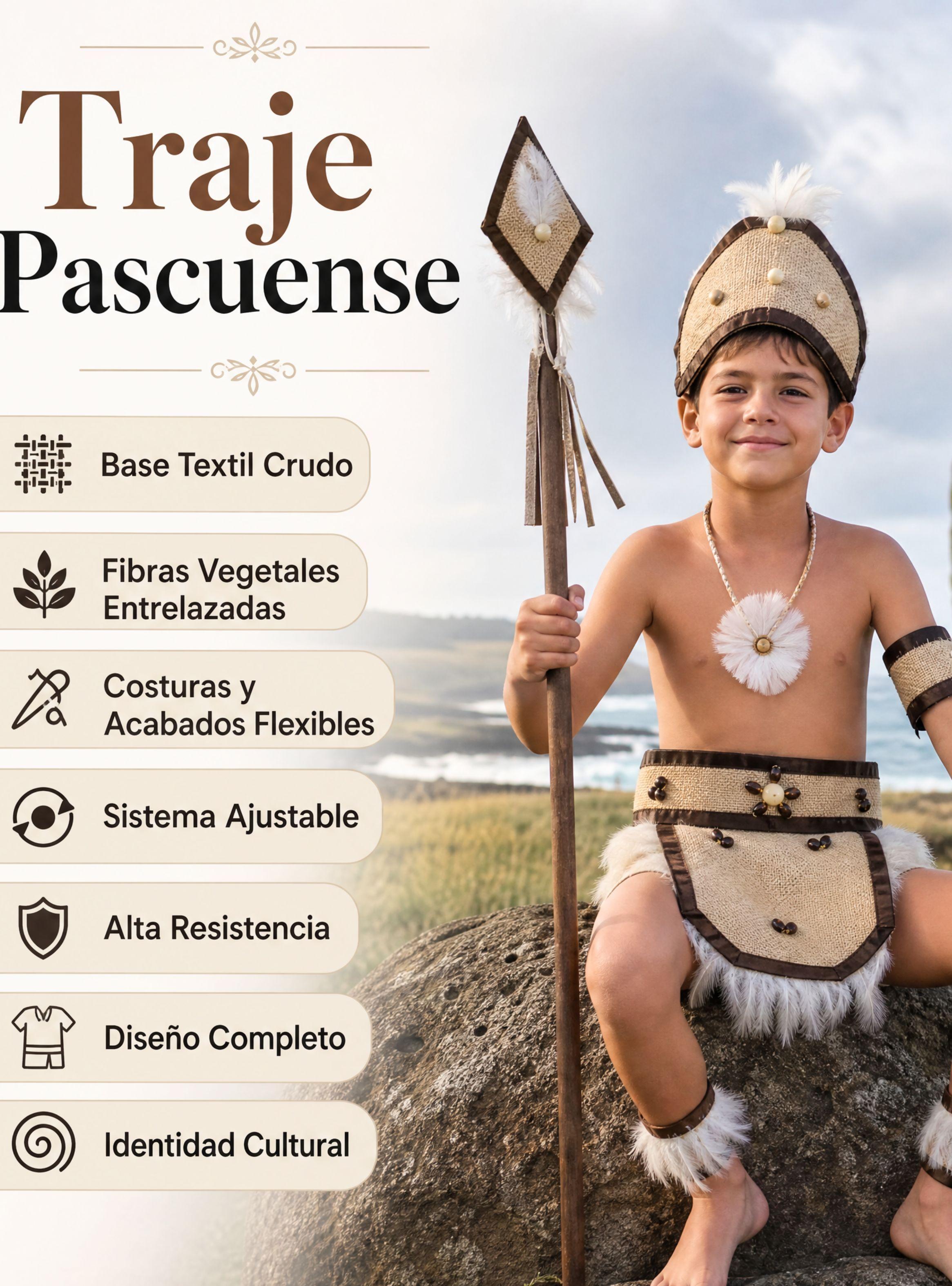 Traje Pascuense Típico Completo 4 Piezas de NIño Rapa Nui Fiestas Patrias-3