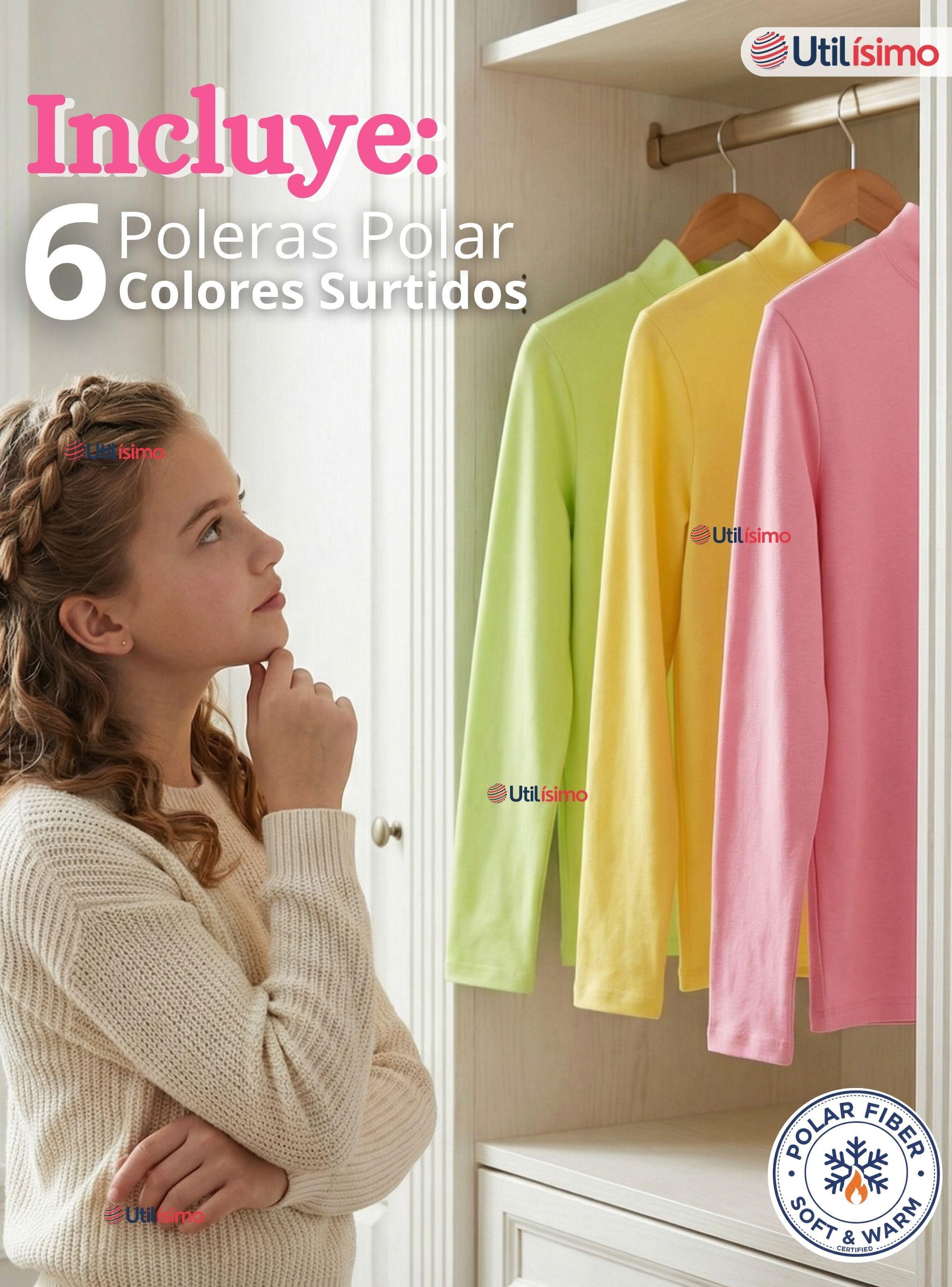Pack 6 Poleras Camisetas Polar Primera Capa Cuello Beatle Mangas Largas Colores Surtido Niñas-1