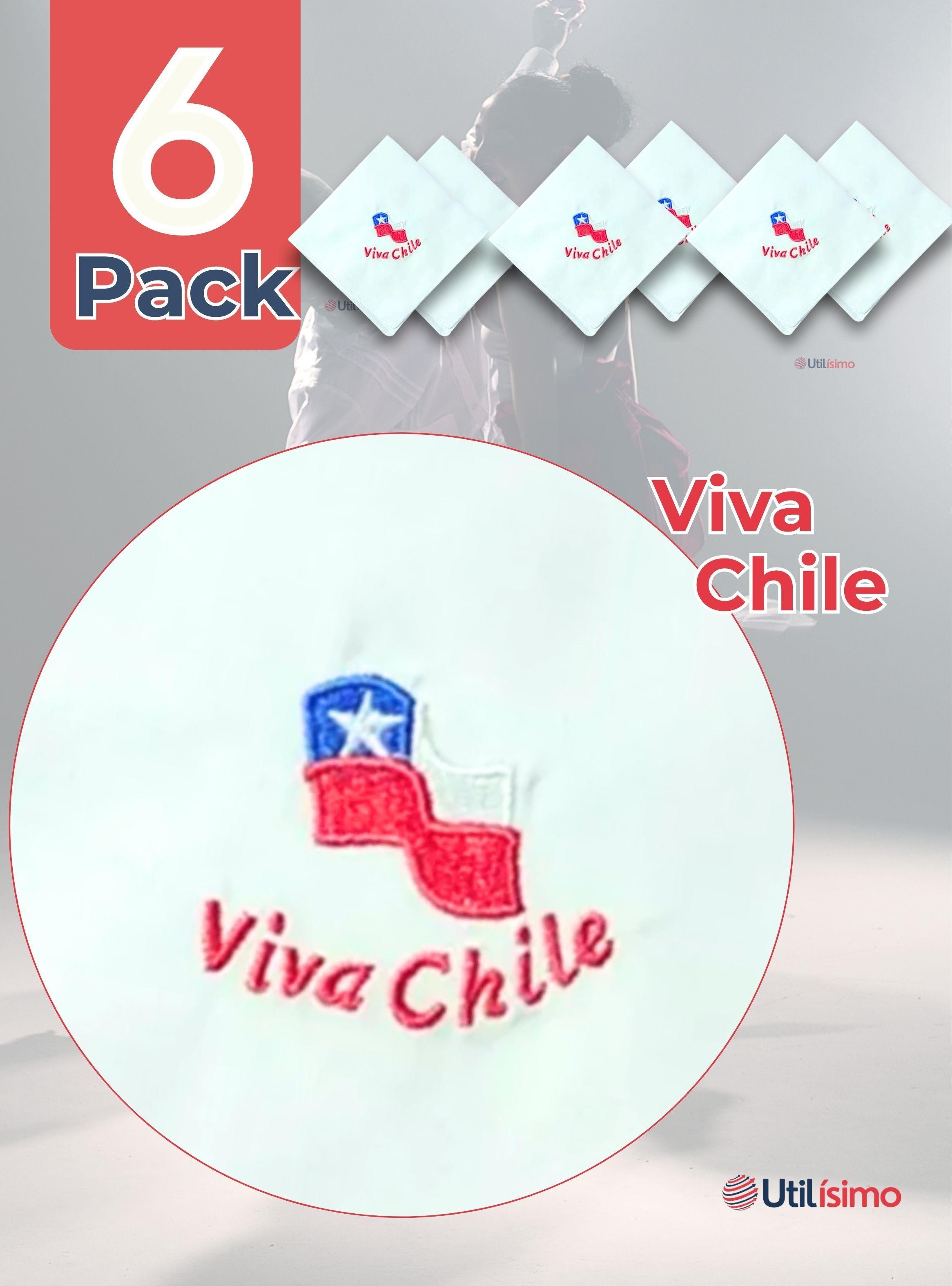 Pack 6 Pañuelos Baile Cueca 36 CM Bordado Viva Chile Baile Fiestas Patrias-2