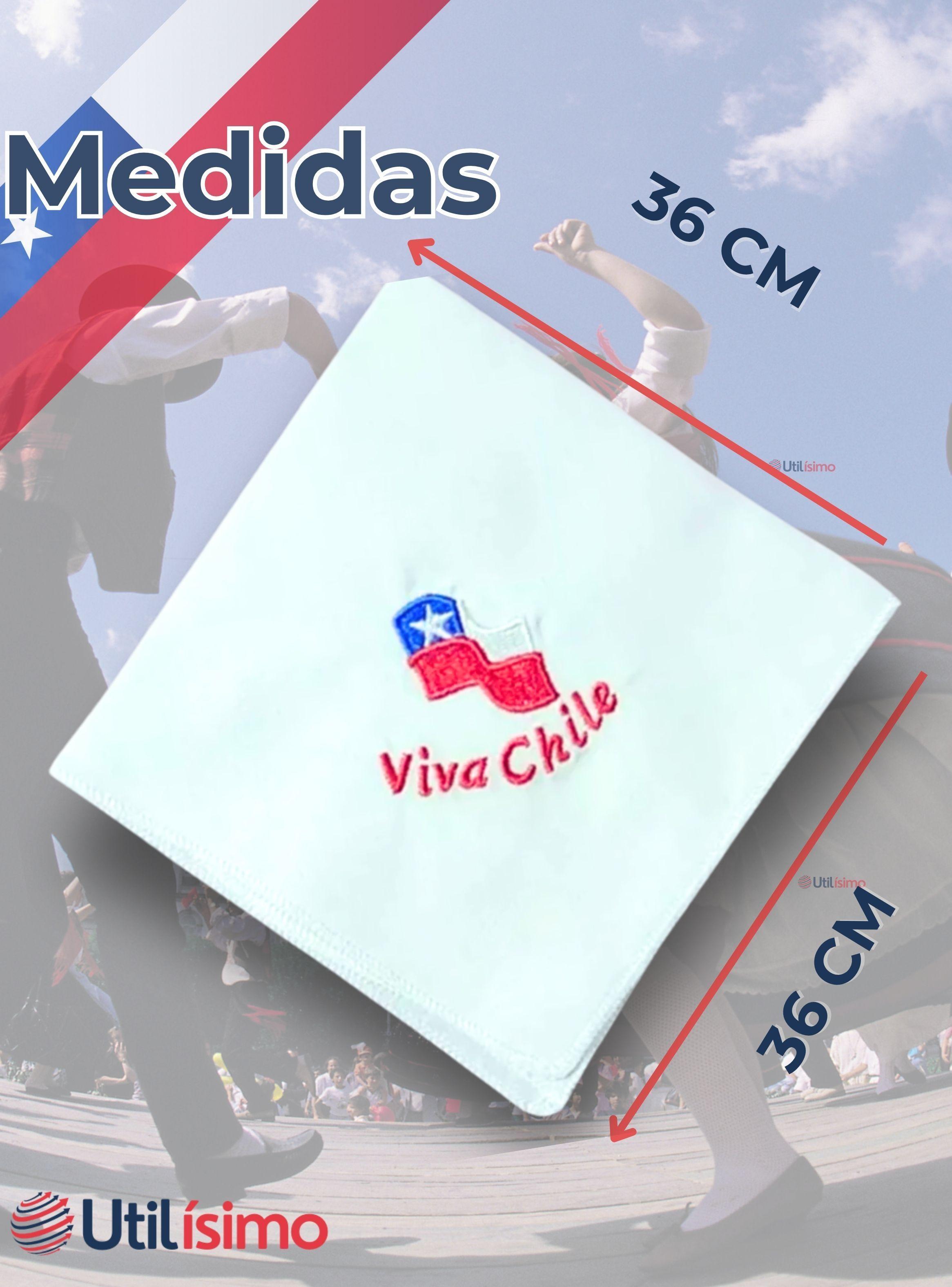 Pack 6 Pañuelos Baile Cueca 36 CM Bordado Viva Chile Baile Fiestas Patrias-3