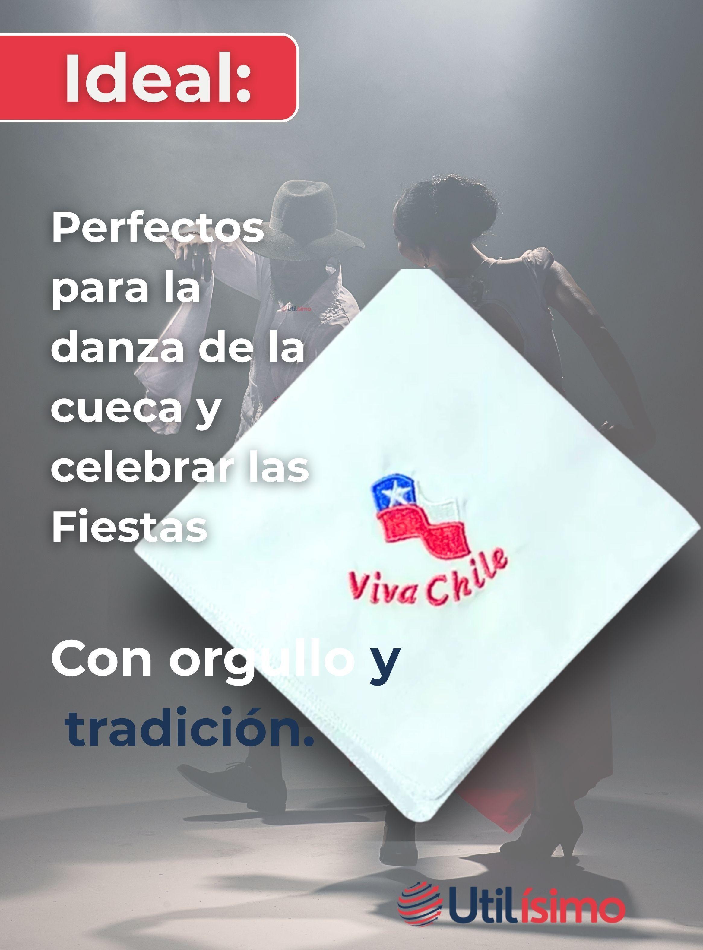 Pack 6 Pañuelos Baile Cueca 36 CM Bordado Viva Chile Baile Fiestas Patrias-6