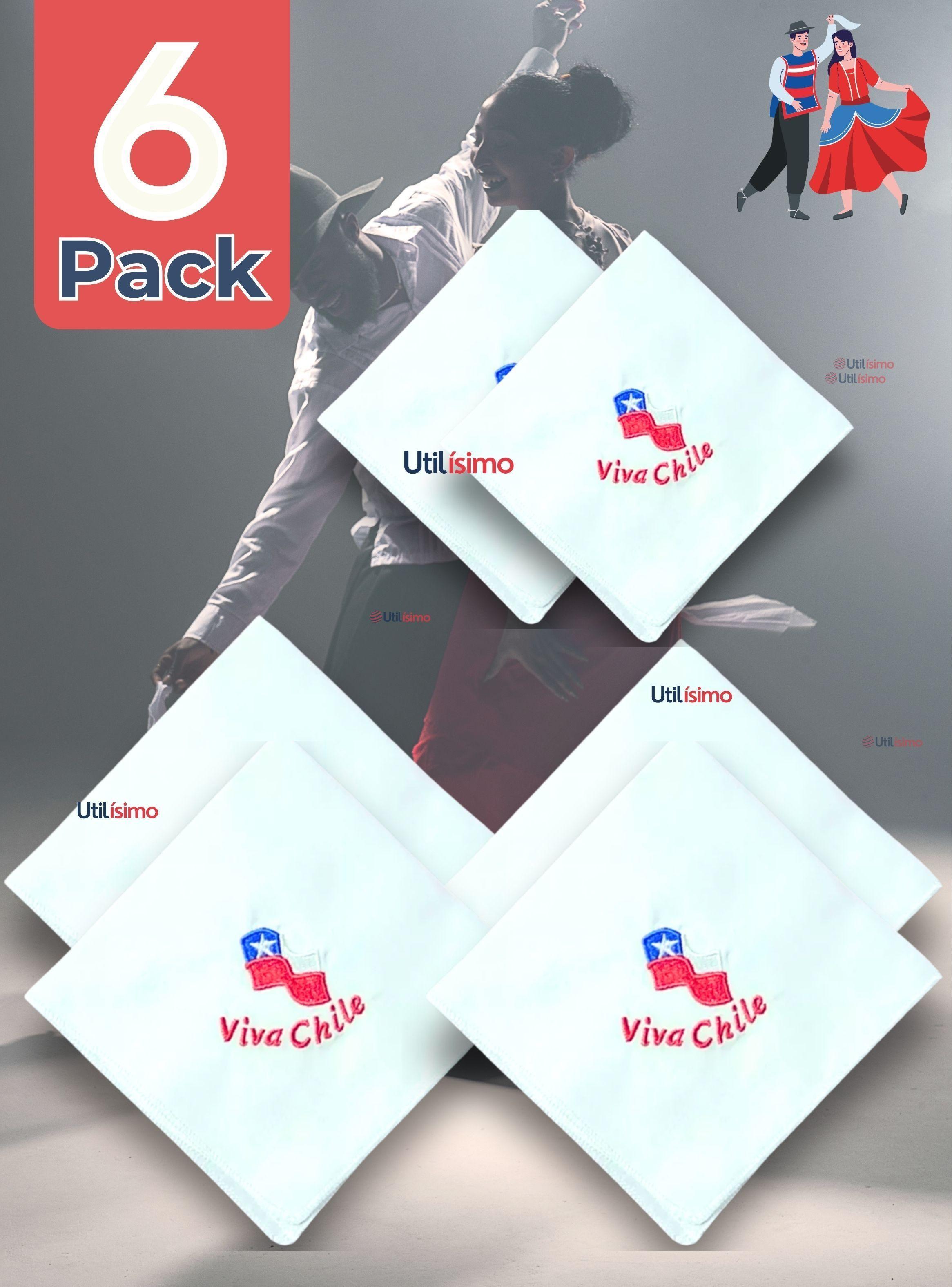 Pack 6 Pañuelos Baile Cueca 36 CM Bordado Viva Chile Baile Fiestas Patrias-0