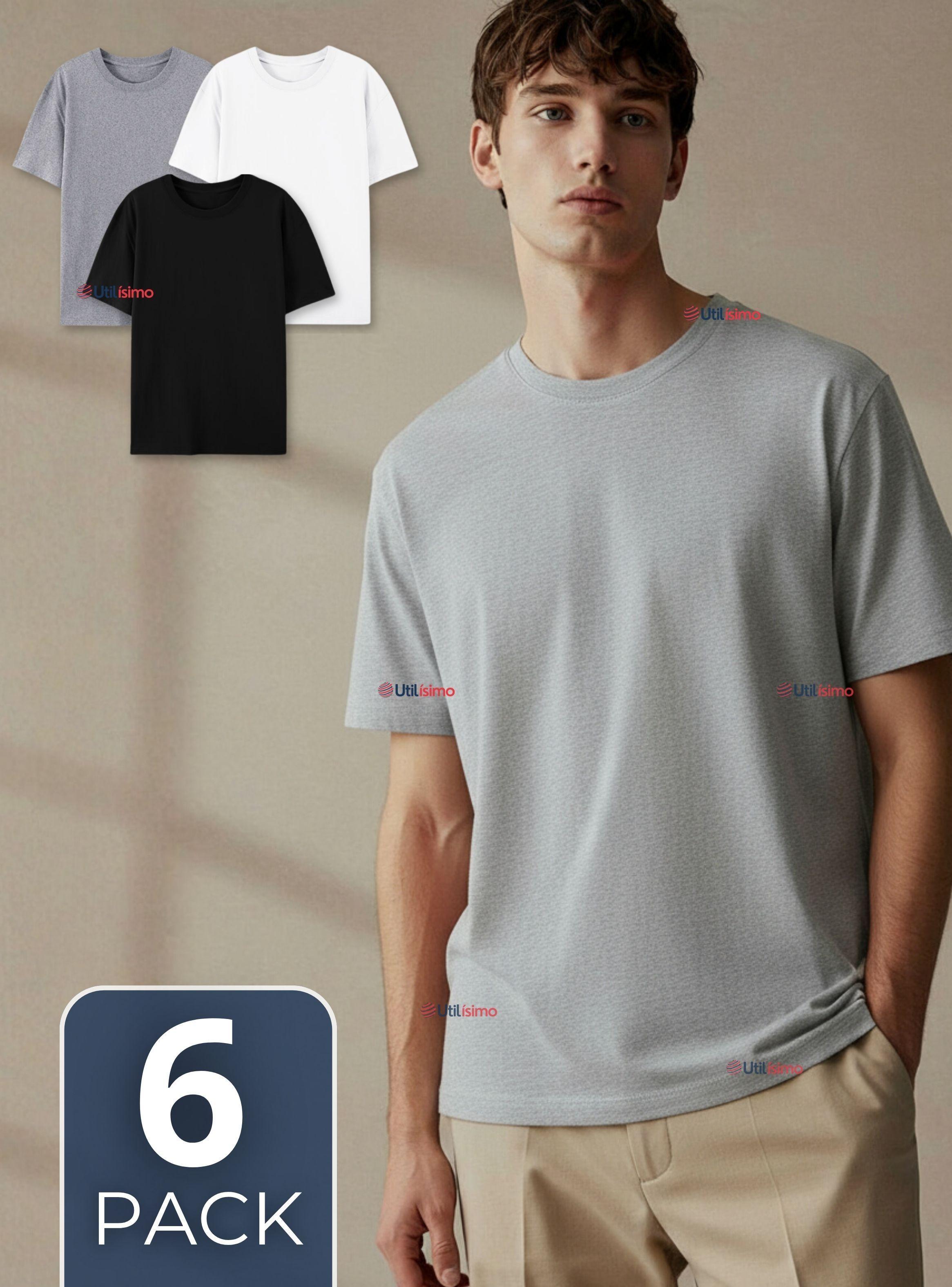 Pack 6 Camisetas Poleras 100% Algodón Básica Elástica Hombre Colores Surtidos-0