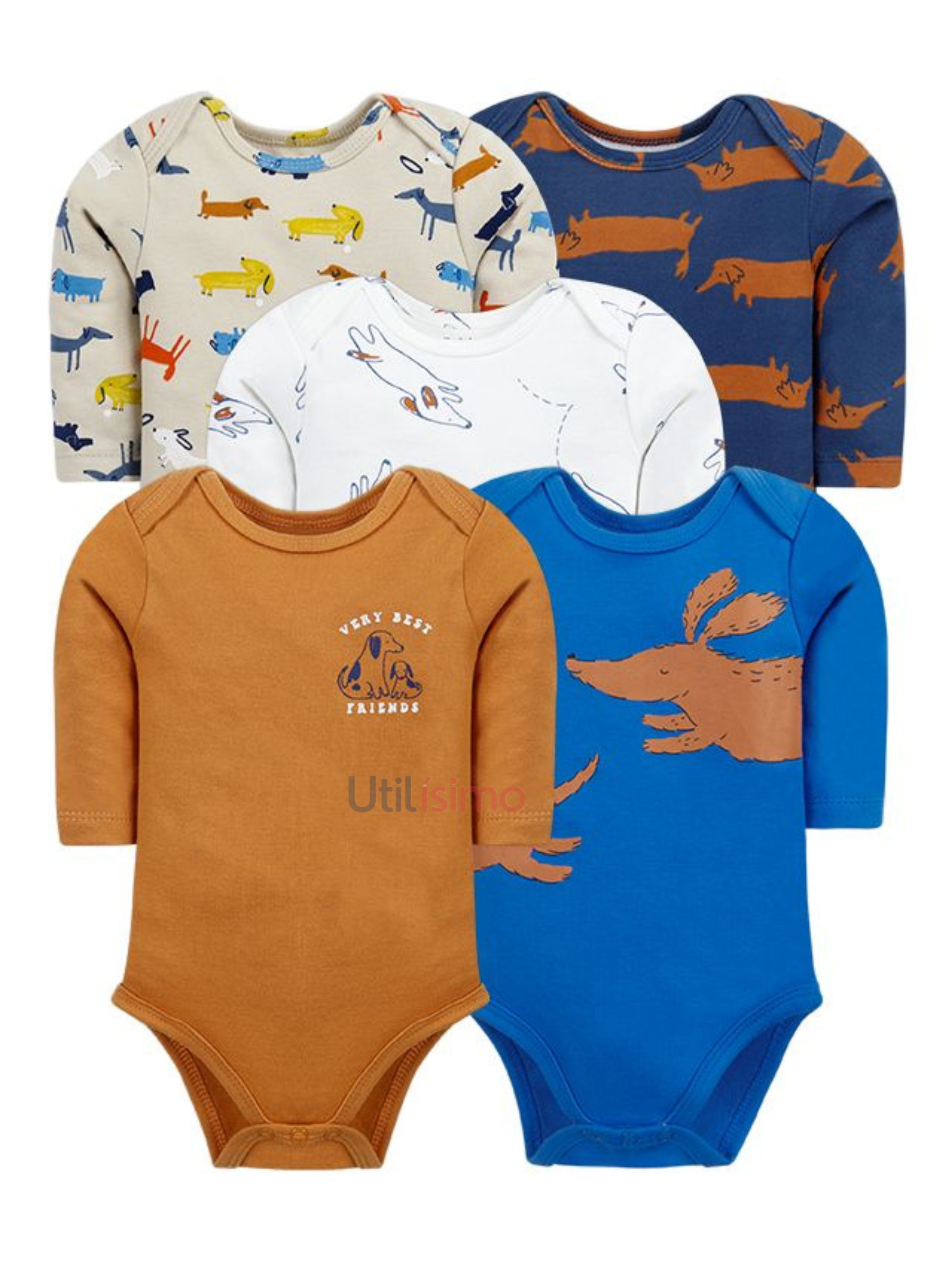 Pack 5 Bodys Tedmimak Niño Manga Larga Perritos Varios-0