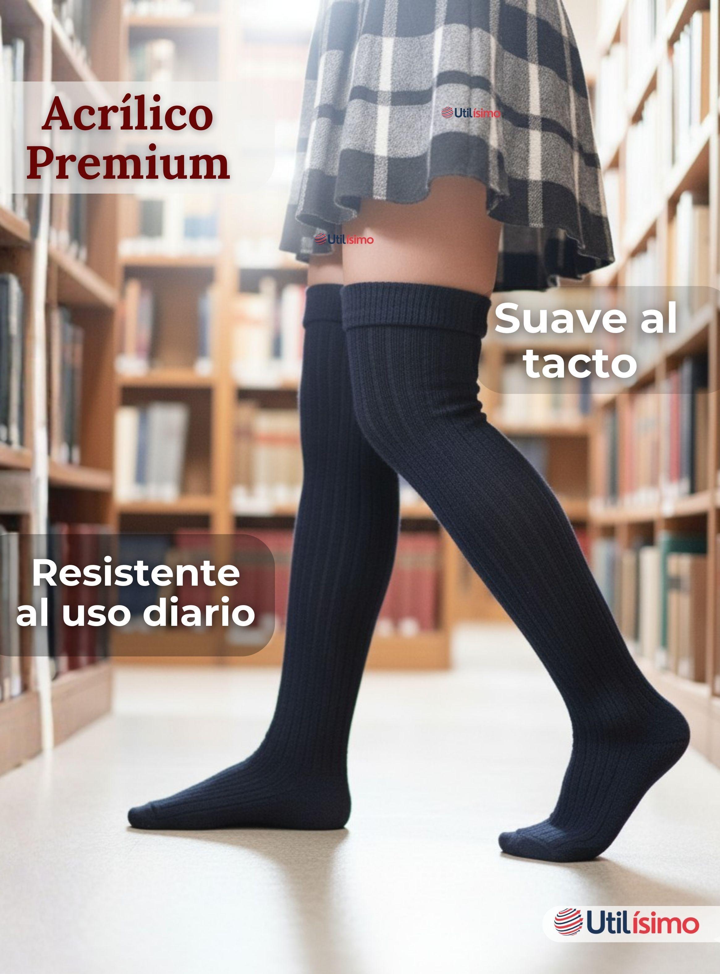 Bucaneras Escolares 1 Par Calcetines Acrílico Azul Premium para Niñas y Juvenil-3