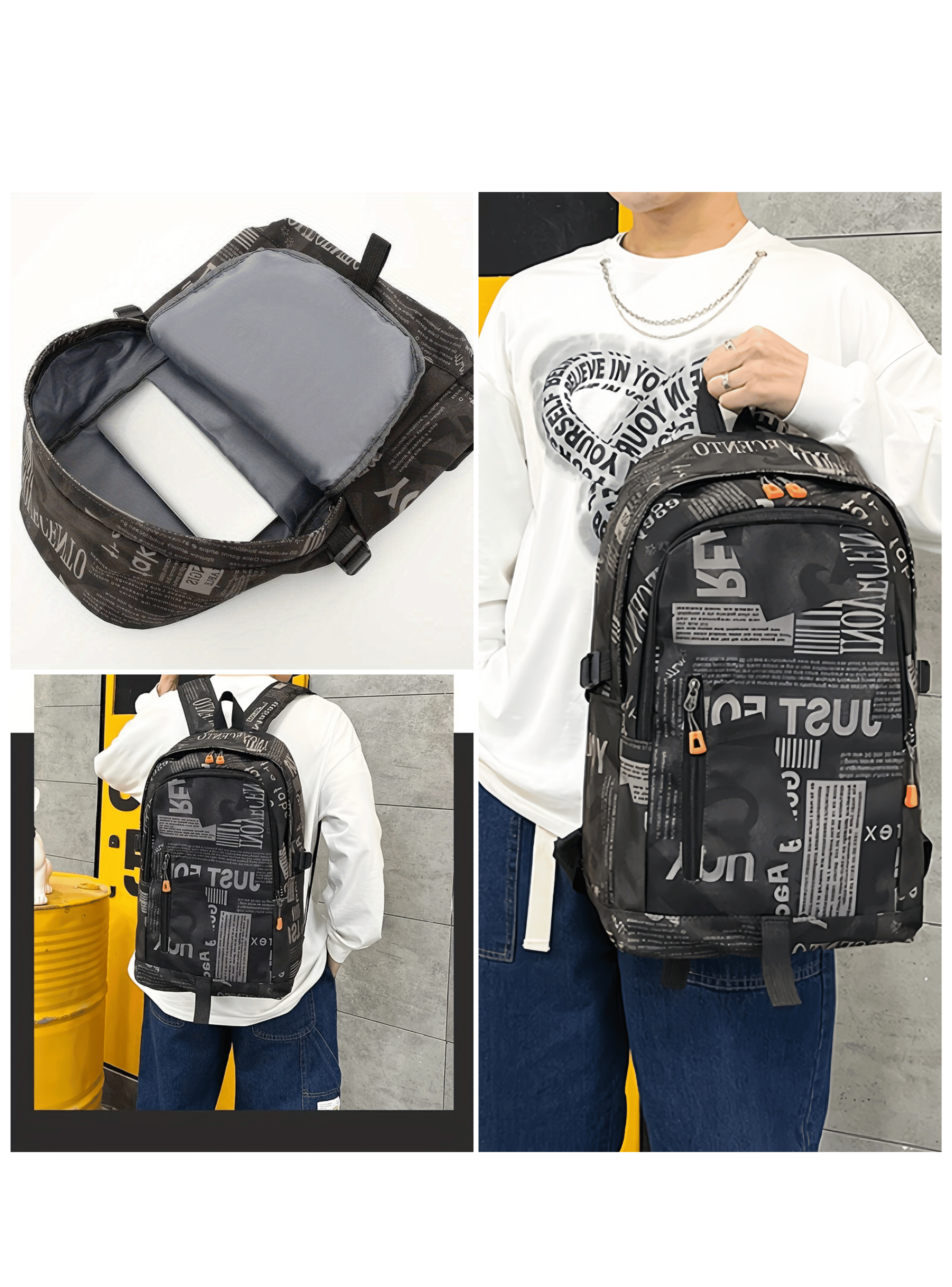 Pack Mochila Lonchera Estuche Grande 49cm Juvenil y Escolar Black-3