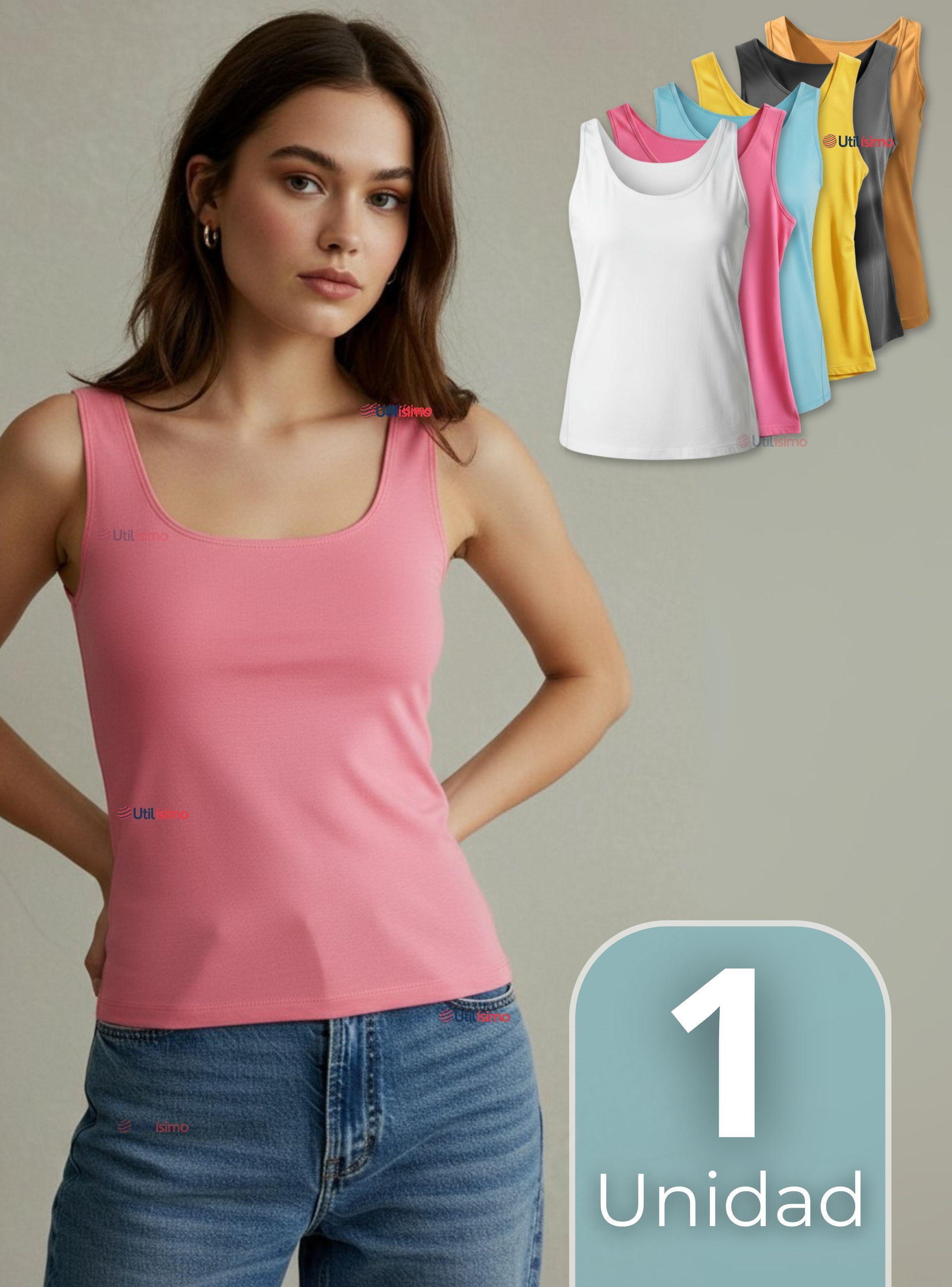 Polera Camiseta Sin Mangas Fibra De Bambú Básica Elástica Mujer Colores Surtidos-0