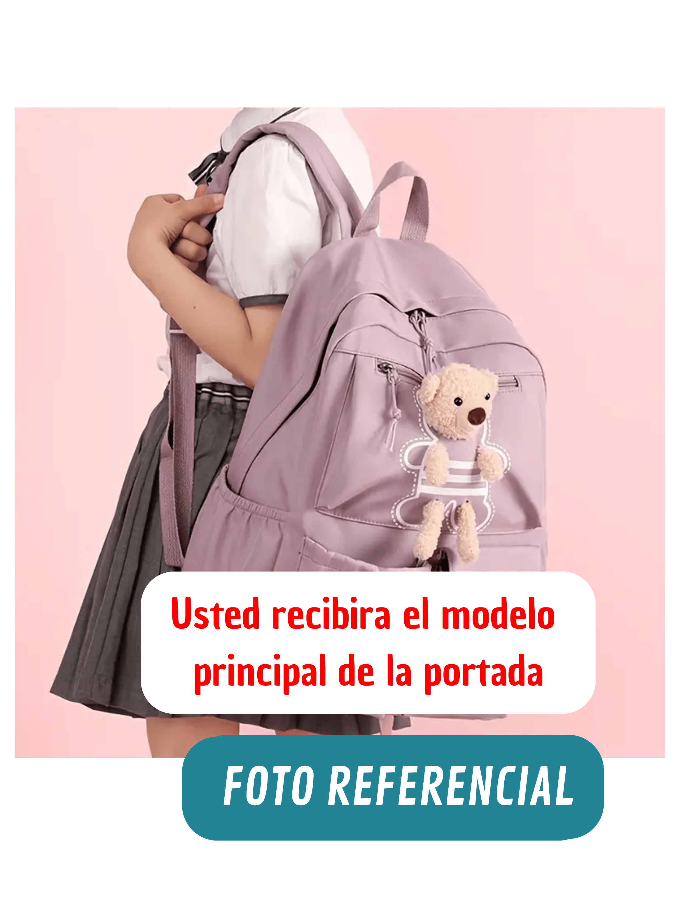 Mochila Escolar Juvenil 46cm Niñas Estilo Kawaii Cute Teddy Bear Pink-2