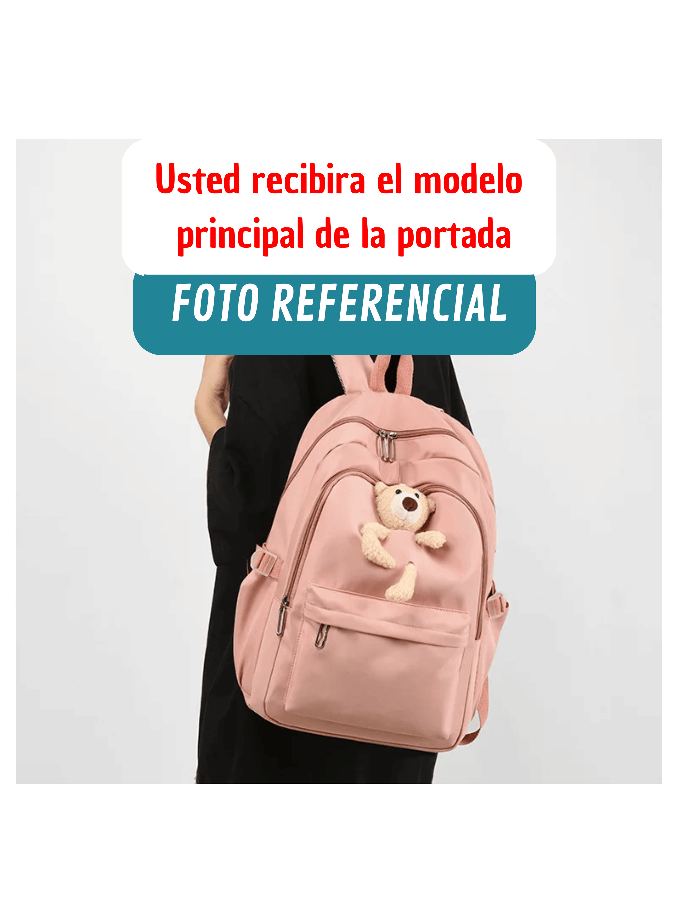Mochila Escolar Juvenil 46cm Niñas Estilo Kawaii Cute Teddy Bear Pink-3