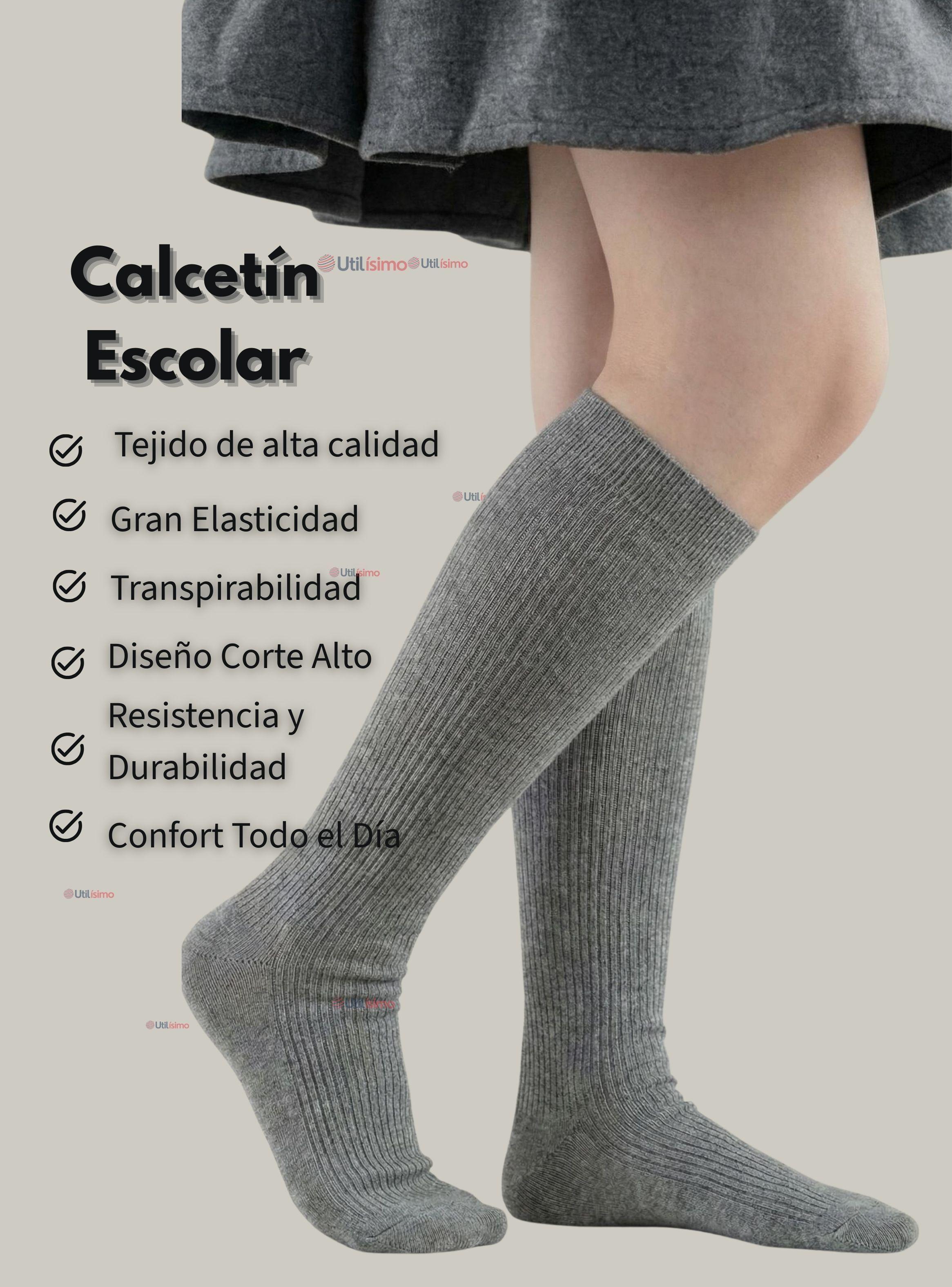 Calcetín Escolar Largo Acrílico Color Gris para Niñas-2