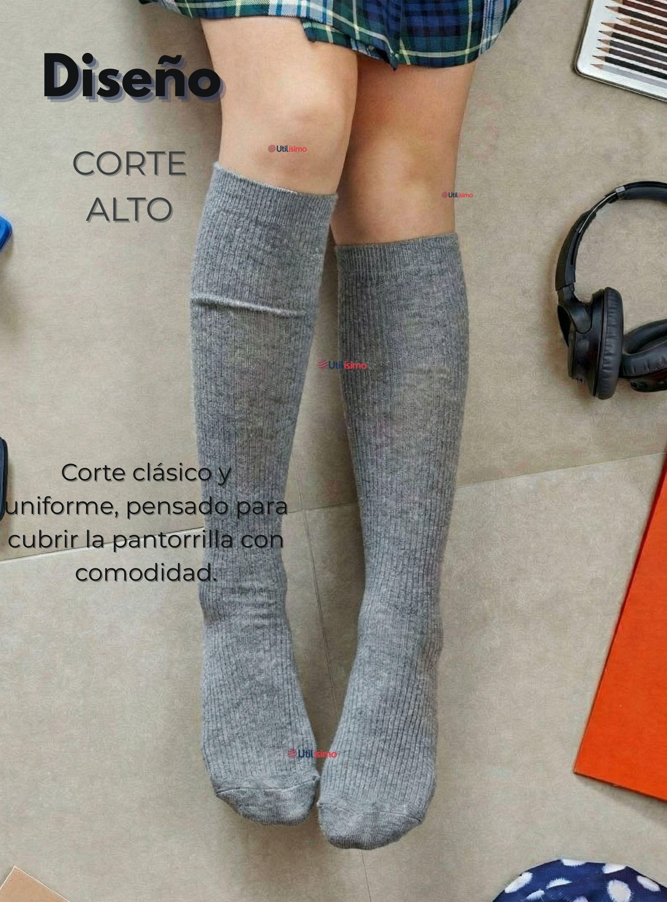 Calcetín Escolar Largo Acrílico Color Gris para Niñas-3