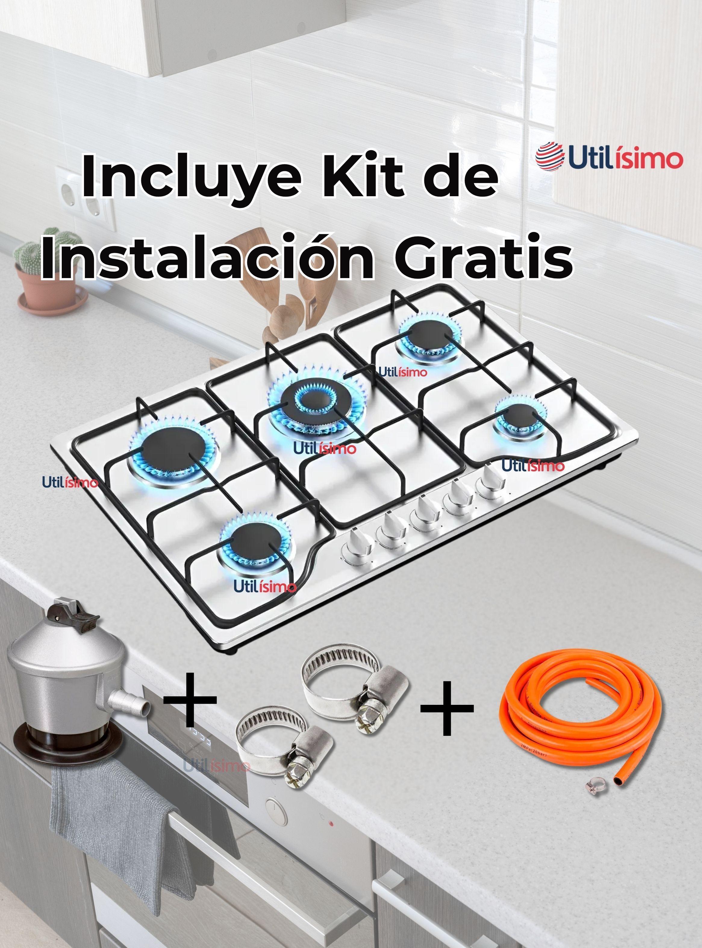 Cocina Encimera Gas Licuado de 5 Platos Acero Inoxidable + Kit de instalación-3