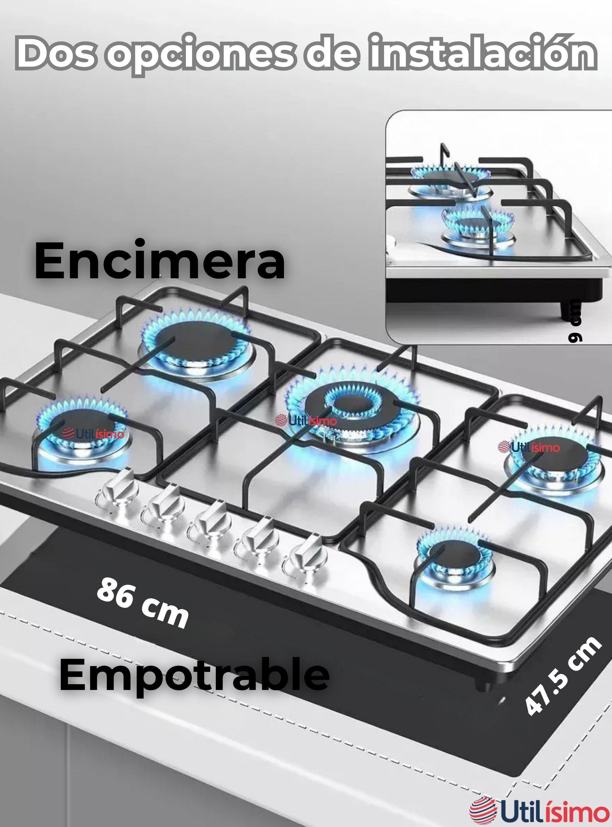 Cocina Encimera Gas Licuado de 5 Platos Acero Inoxidable + Kit de instalación-4