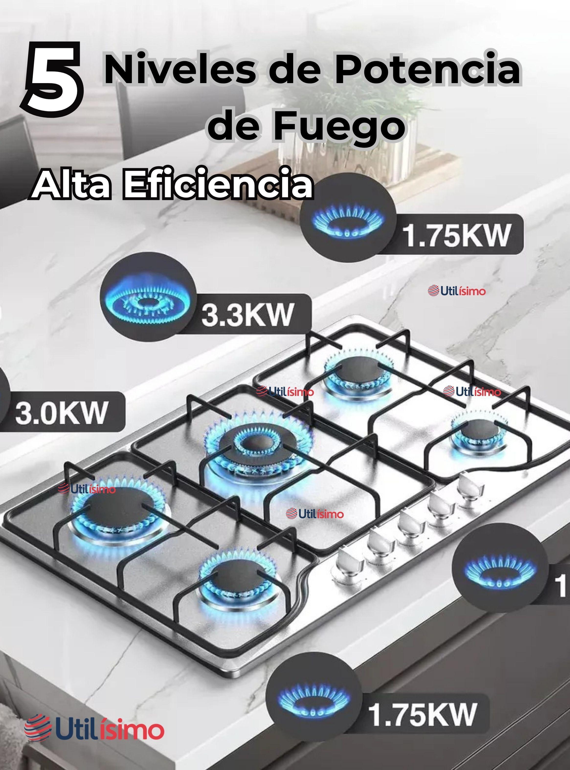 Cocina Encimera Gas Licuado de 5 Platos Acero Inoxidable + Kit de instalación-5
