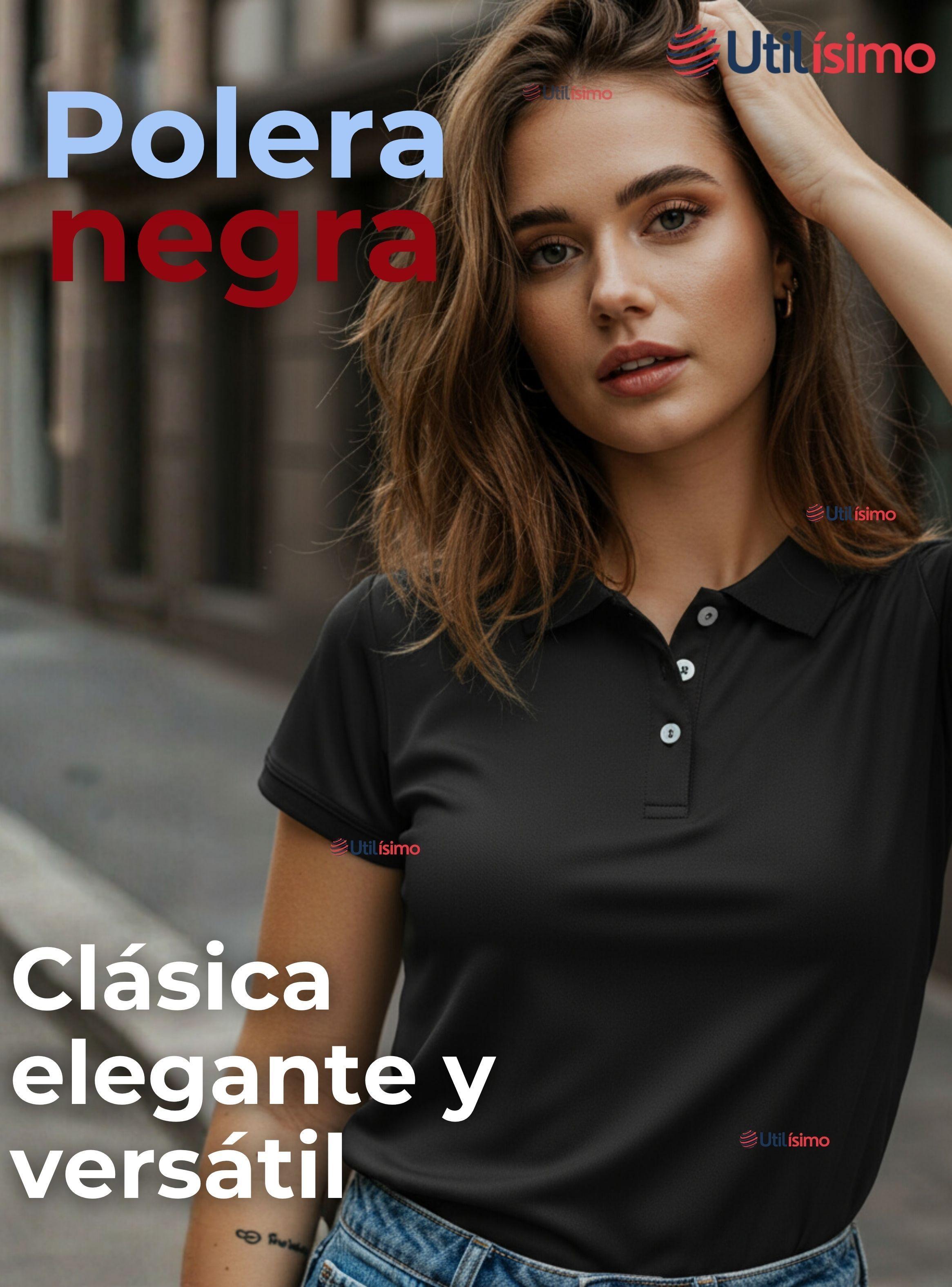 Polera Pique Premium 200g Manga Corta Algodón Textura Suave Chemise Negro Mujer-3
