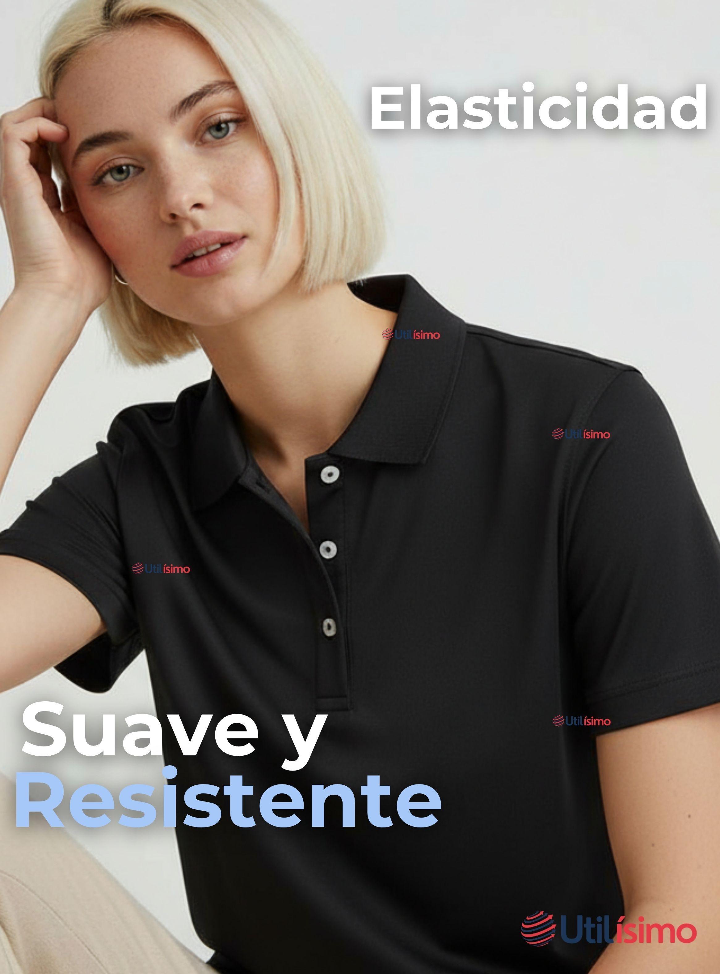 Polera Pique Premium 200g Manga Corta Algodón Textura Suave Chemise Negro Mujer-5