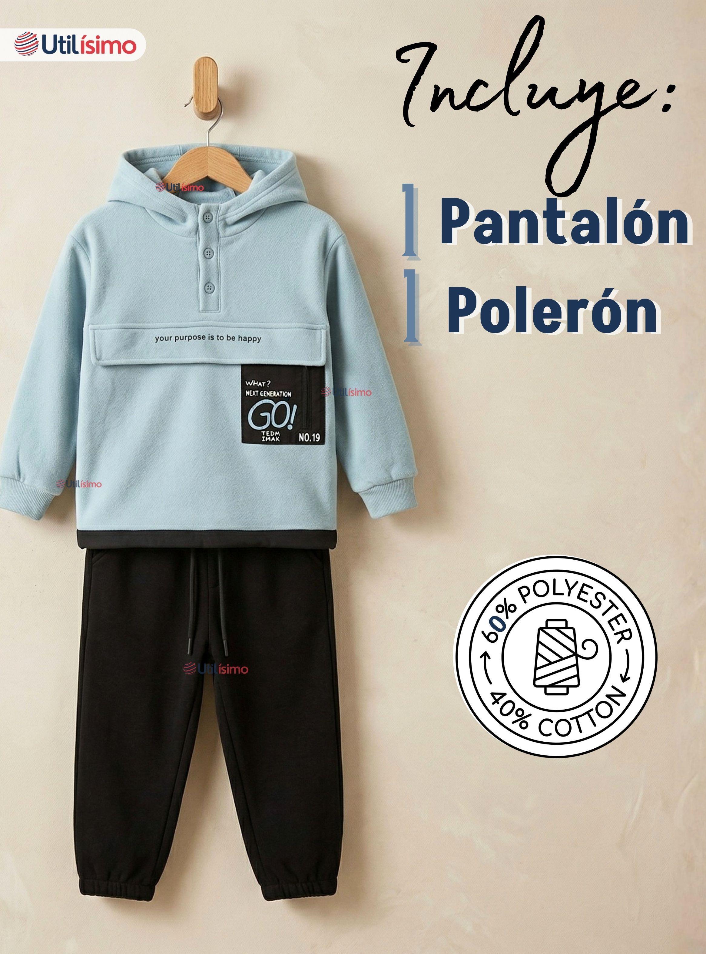 Conjunto 2 Piezas Buzo Pantalón y Polerón Con Capucha Azul Niños-2