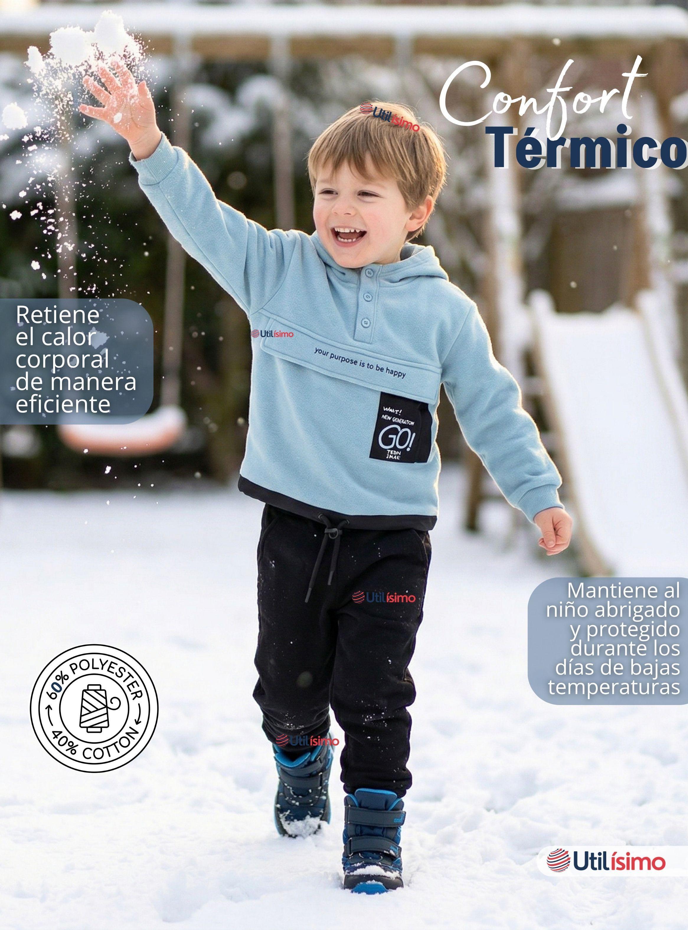 Conjunto 2 Piezas Buzo Pantalón y Polerón Con Capucha Azul Niños-5