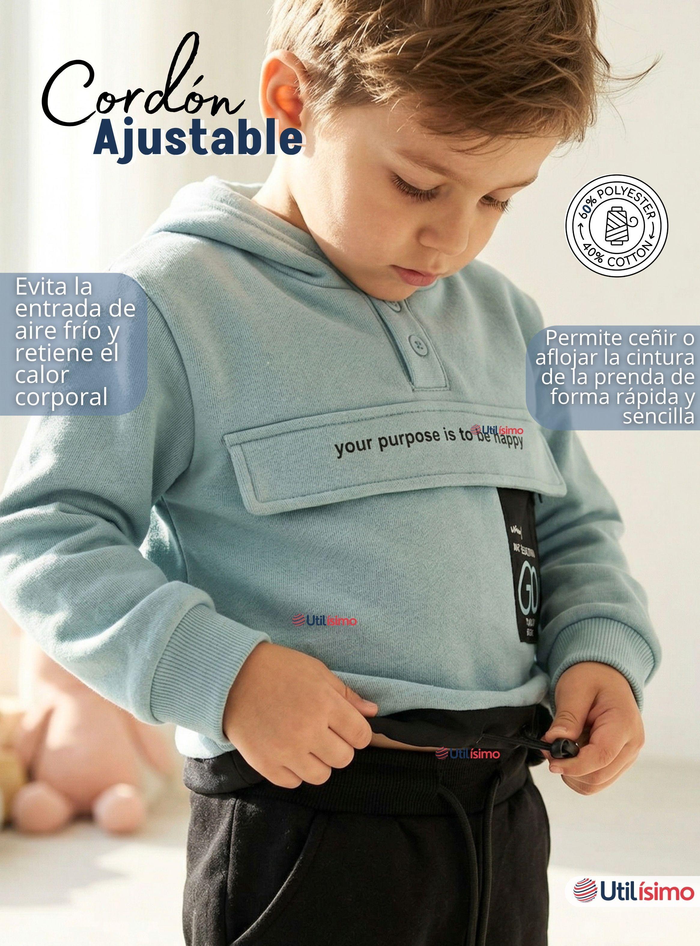 Conjunto 2 Piezas Buzo Pantalón y Polerón Con Capucha Azul Niños-7