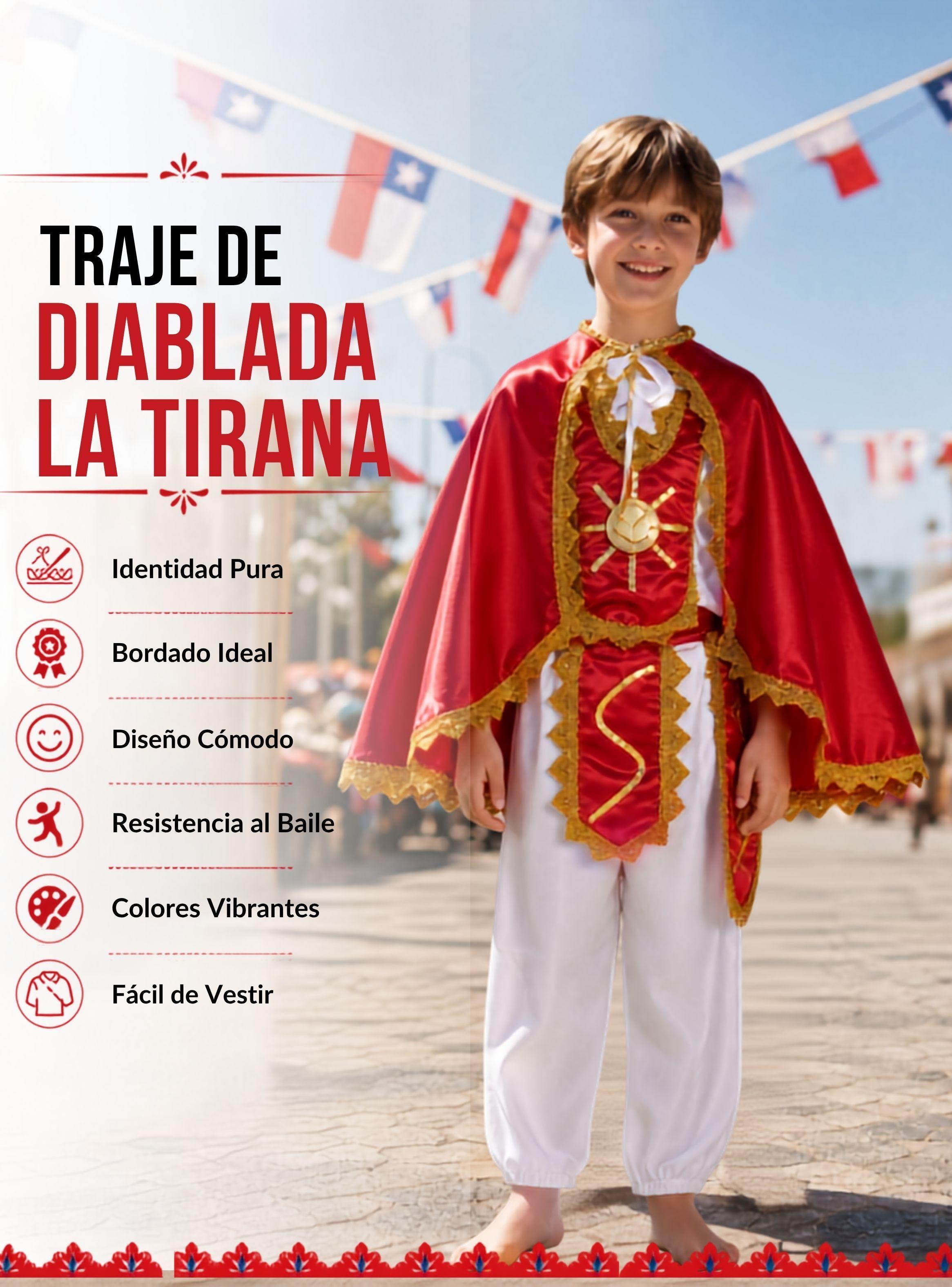 Traje Tirana Diablada Niño de 5 Piezas Rojo Baile Típico Fiestas Patrias-4